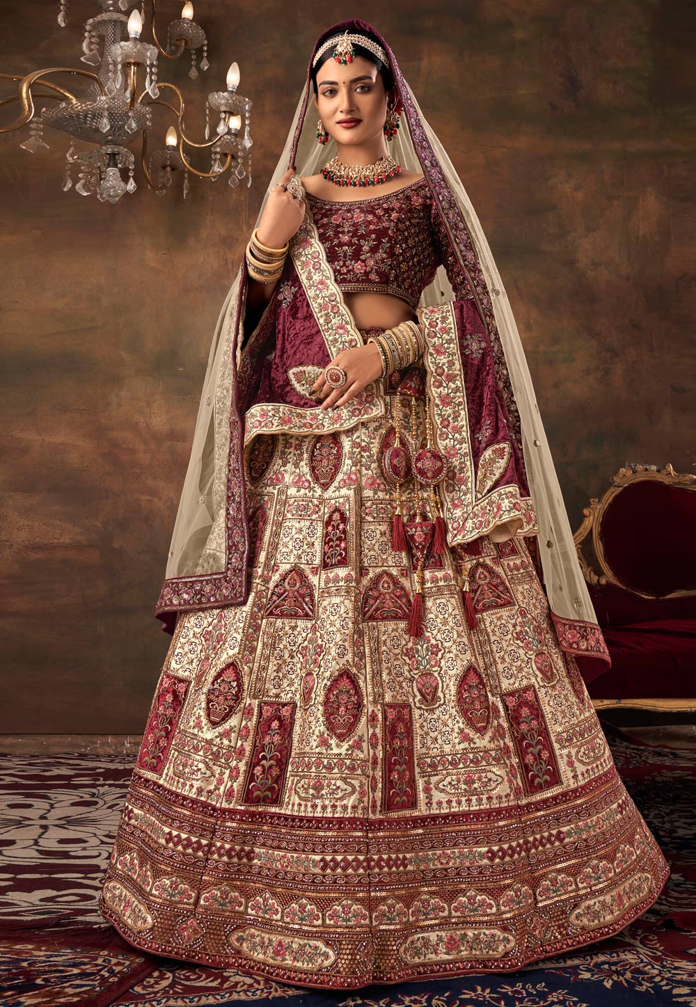 Cream Velvet Bridal Lehenga Choli 277199