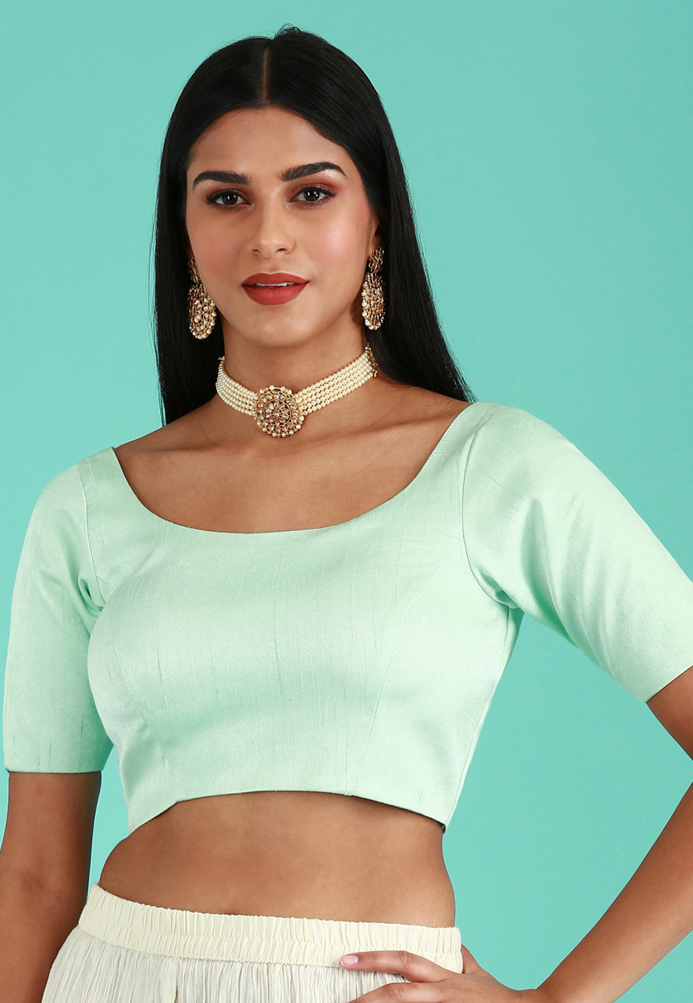 Sky Blue Silk Readymade Blouse 264721