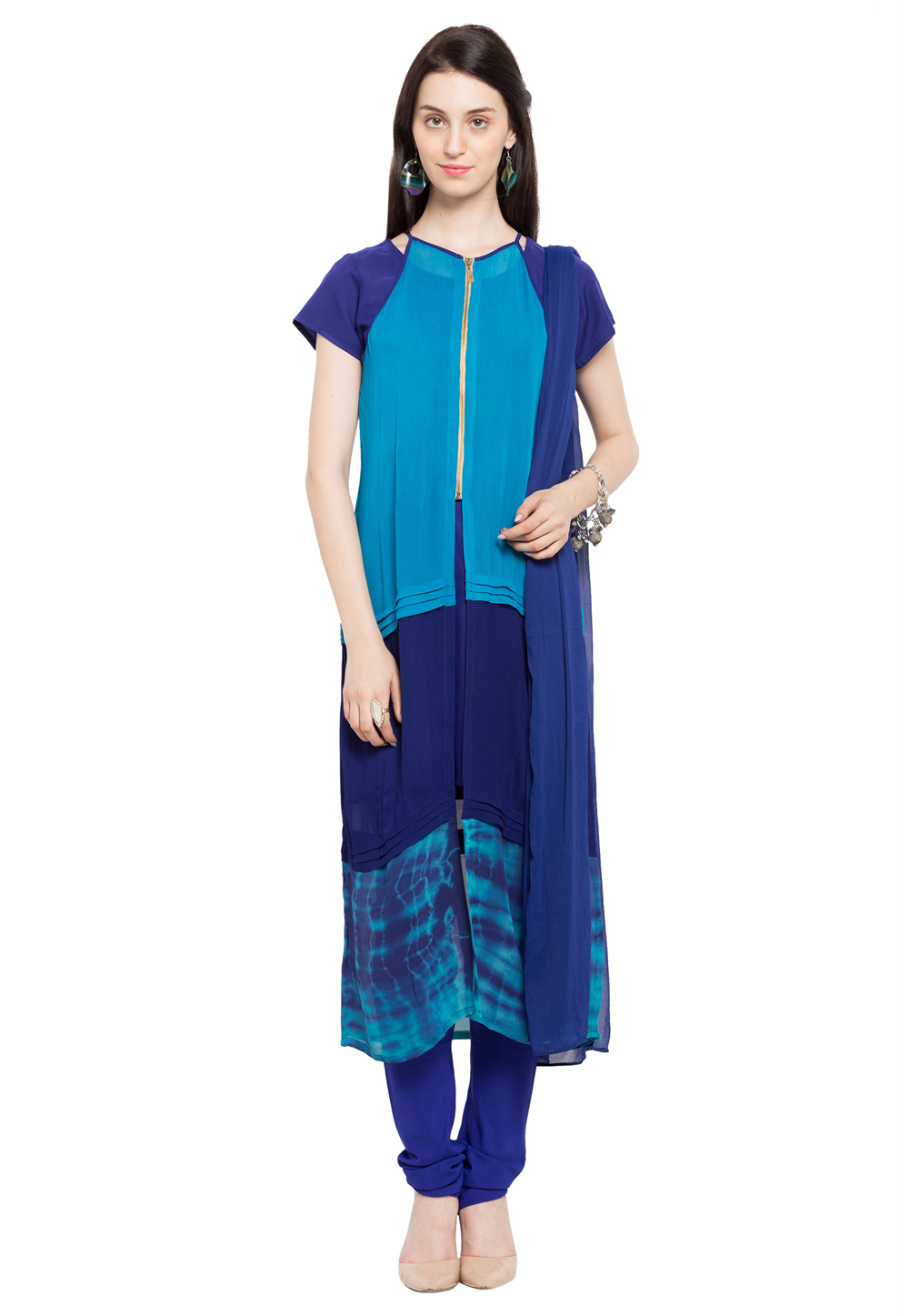 Blue Faux Georgette Readymade Churidar Suit 230384