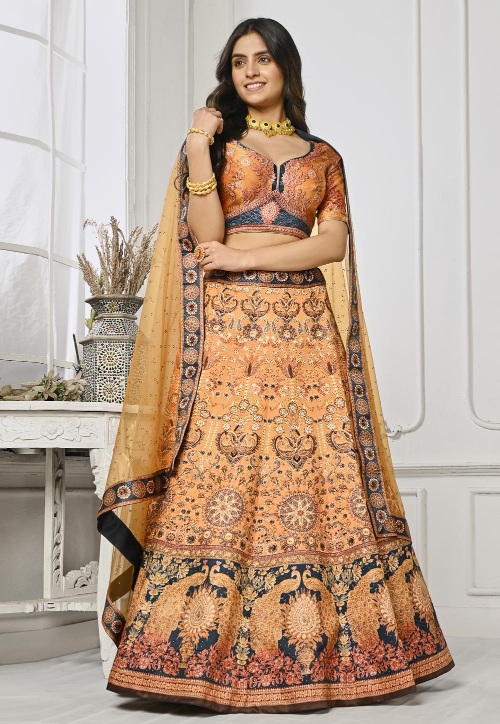Peach Satin Silk Lehenga Choli 274964