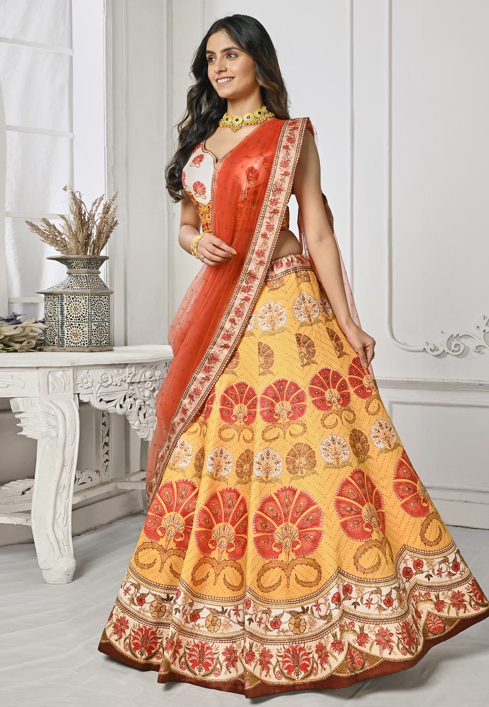 Yellow Satin Silk Lehenga Choli For Women 274965