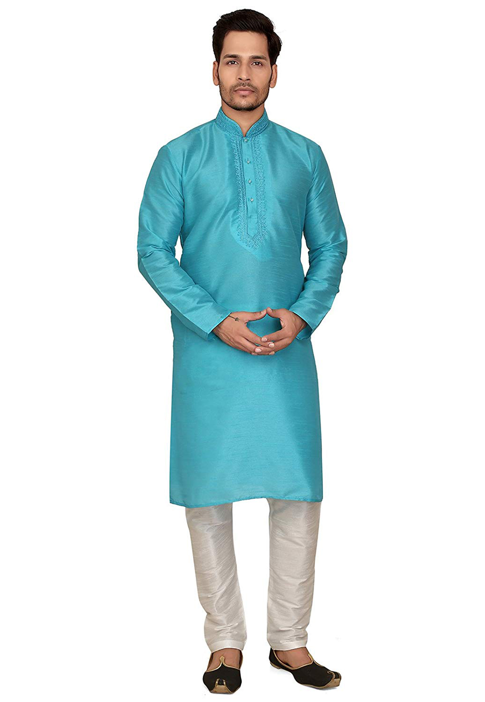 Aqua Dupion Silk Readymade Kurta Pajama 176081