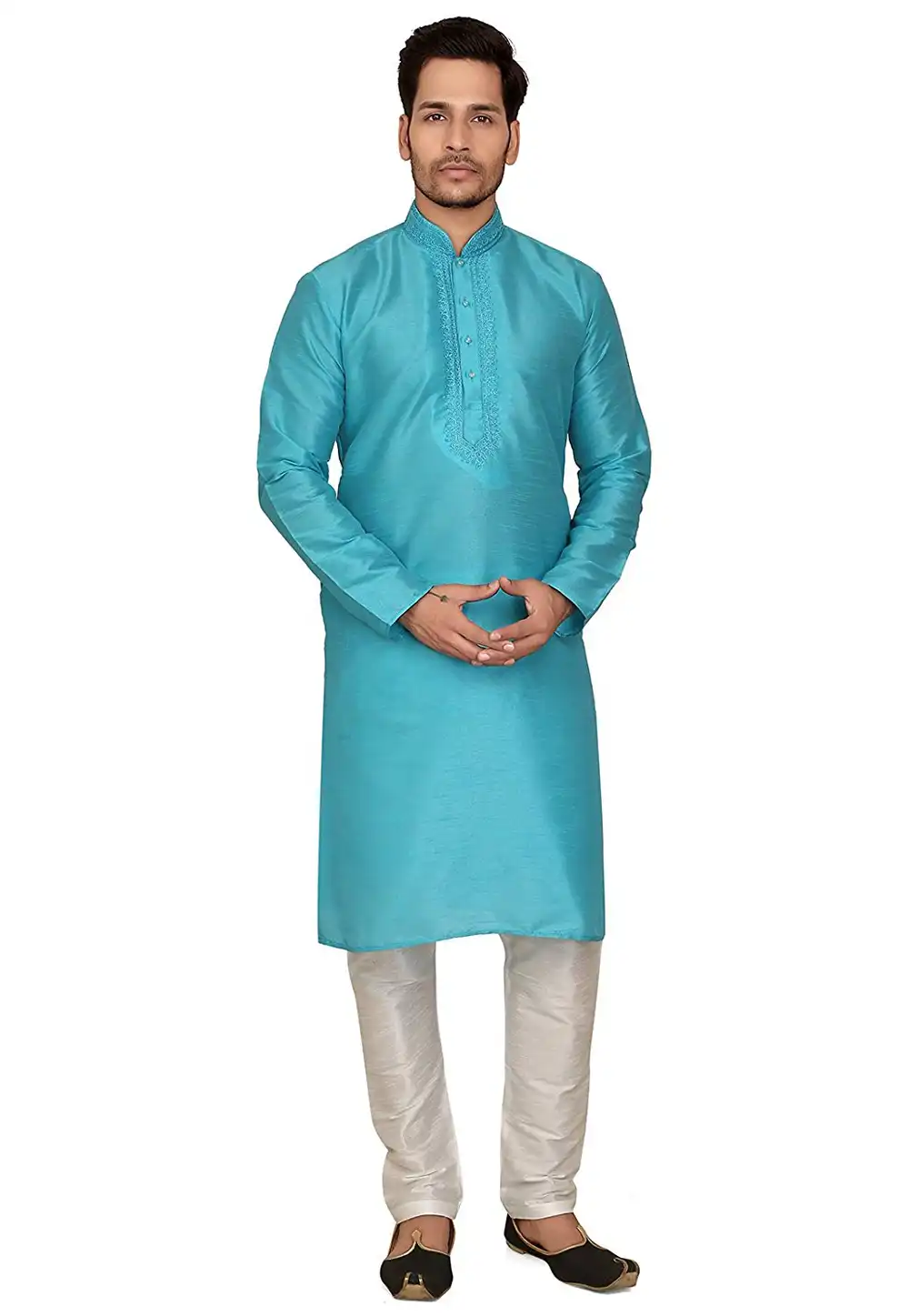 Aqua Dupion Silk Readymade Kurta Pajama 176081