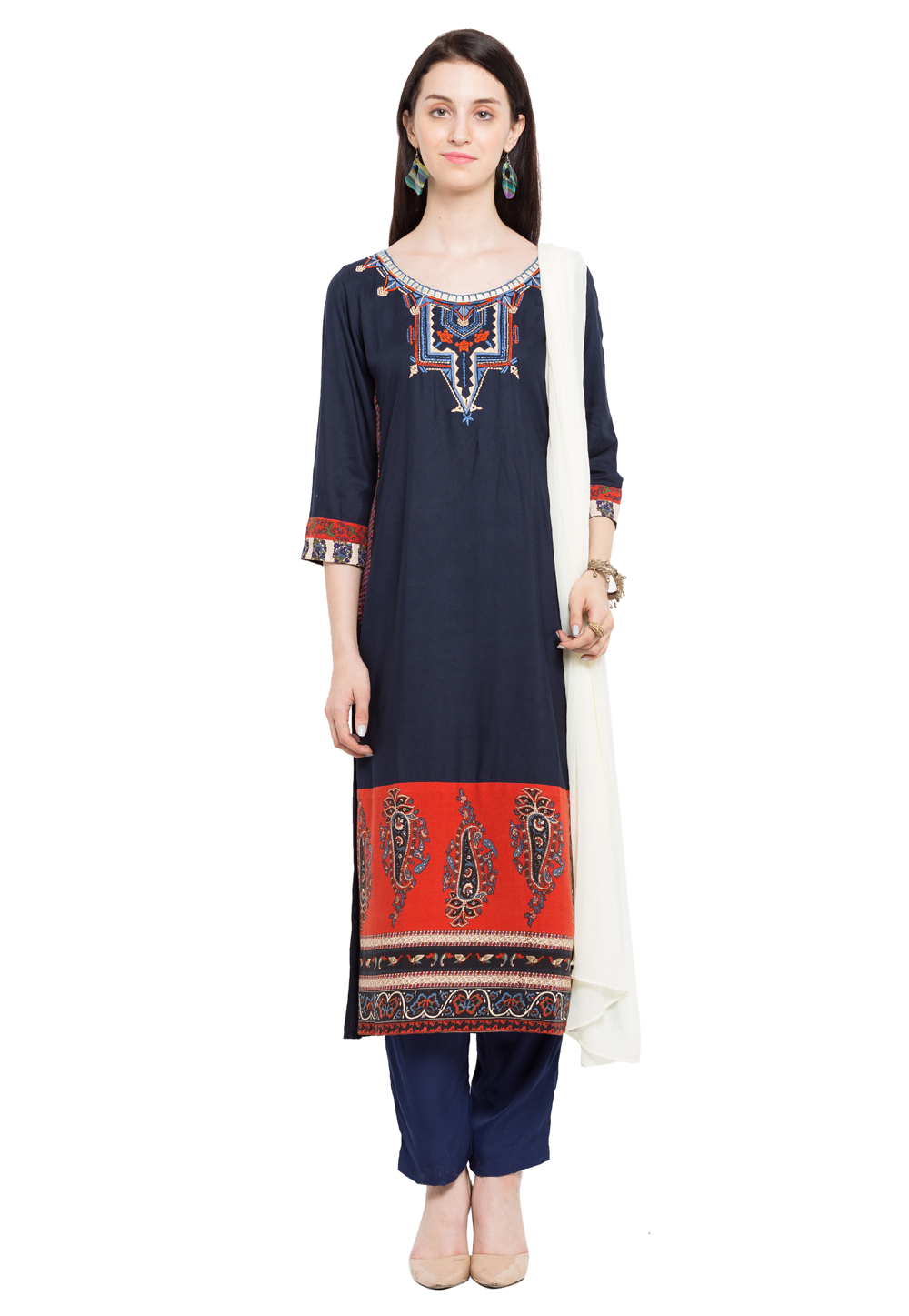 Navy Blue Cotton Readymade Pant Style Suit 230390
