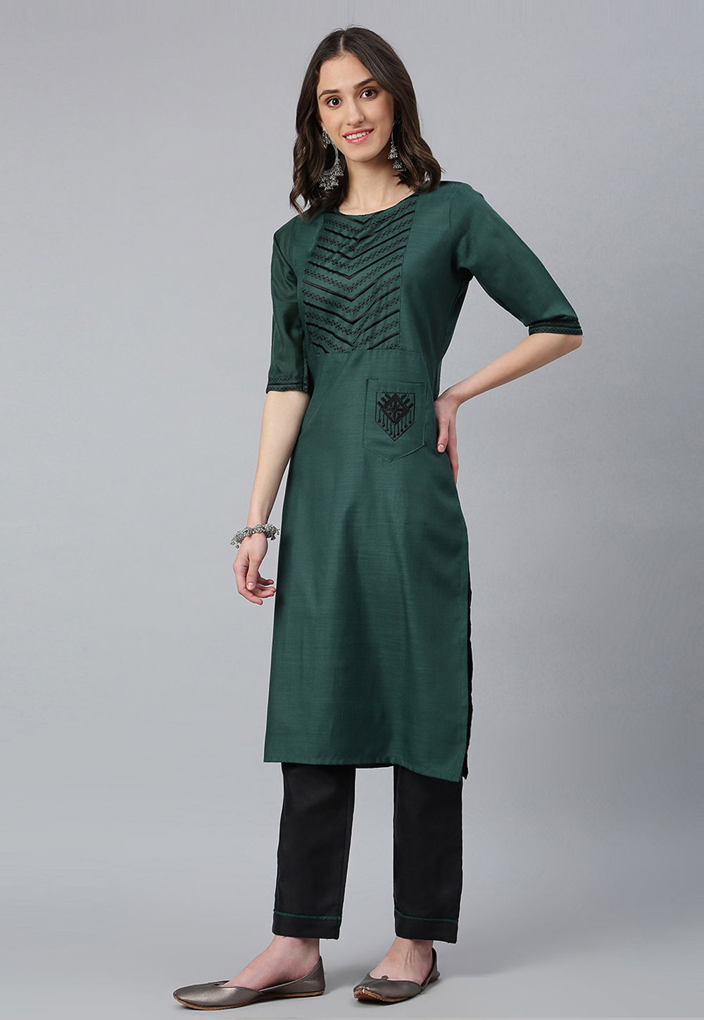 Camo Green Cotton Silk Kurta Set With Pant 248747