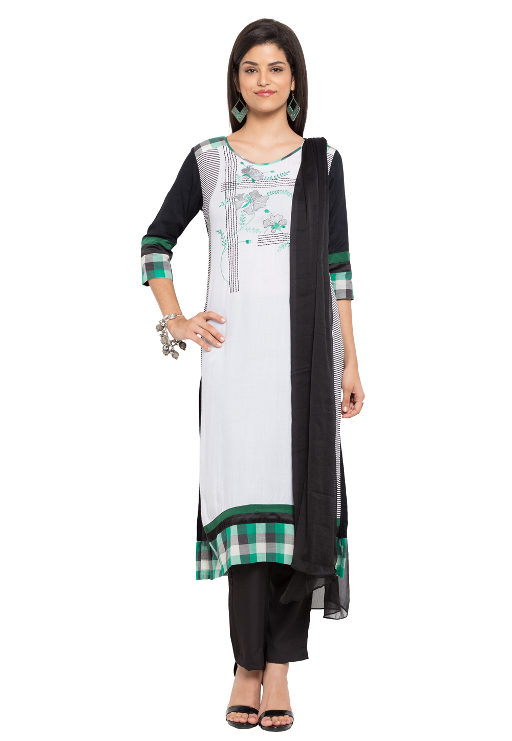 Off White Cotton Readymade Pant Style Suit 230392