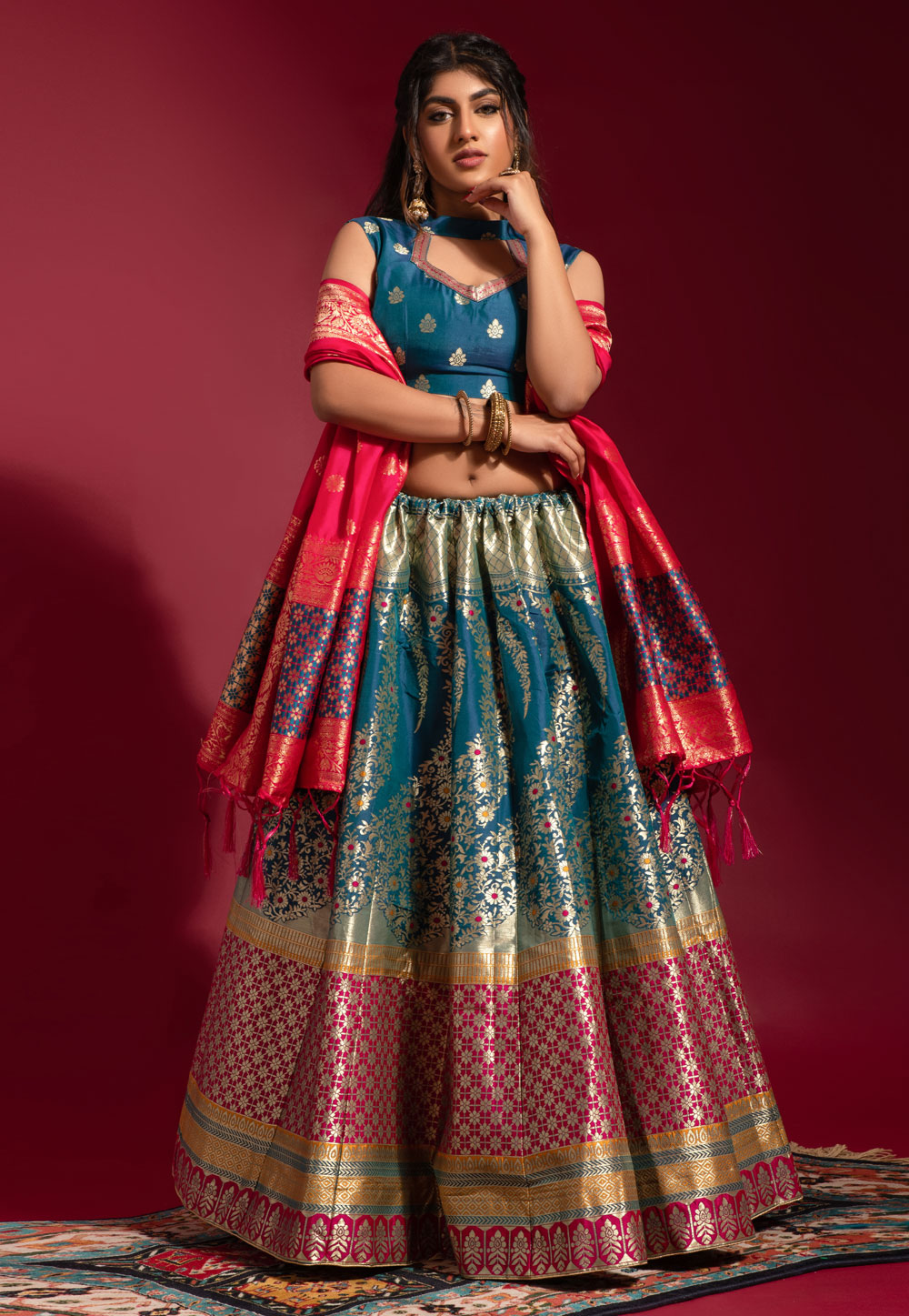 Blue Banarasi Silk Circular Lehenga Choli 257018