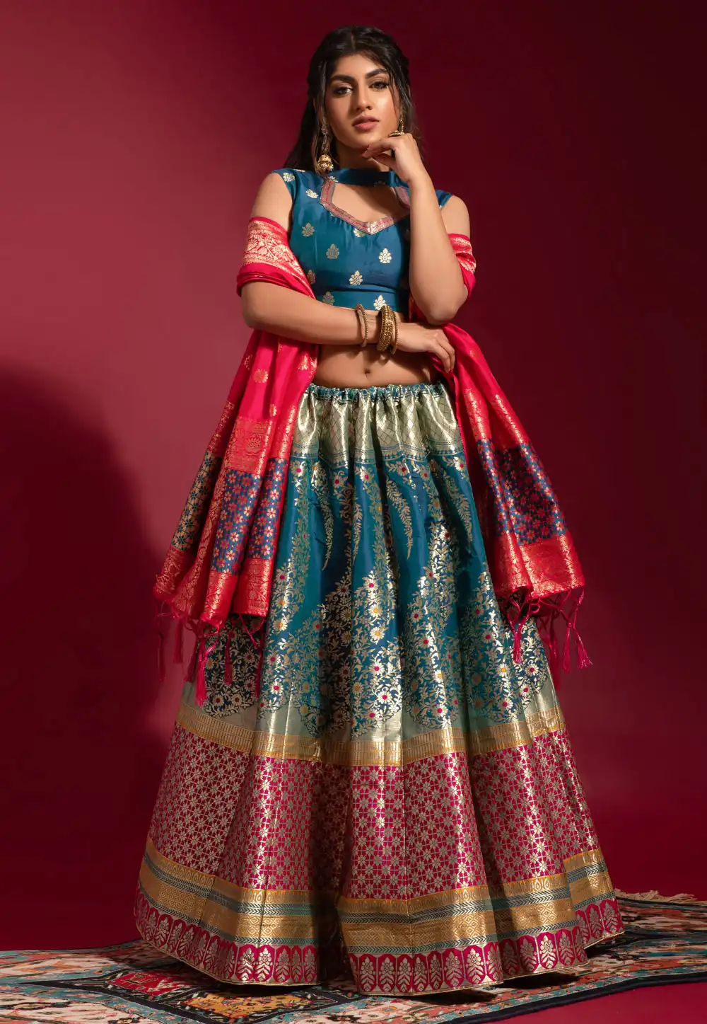 Blue Banarasi Silk Circular Lehenga Choli 257018