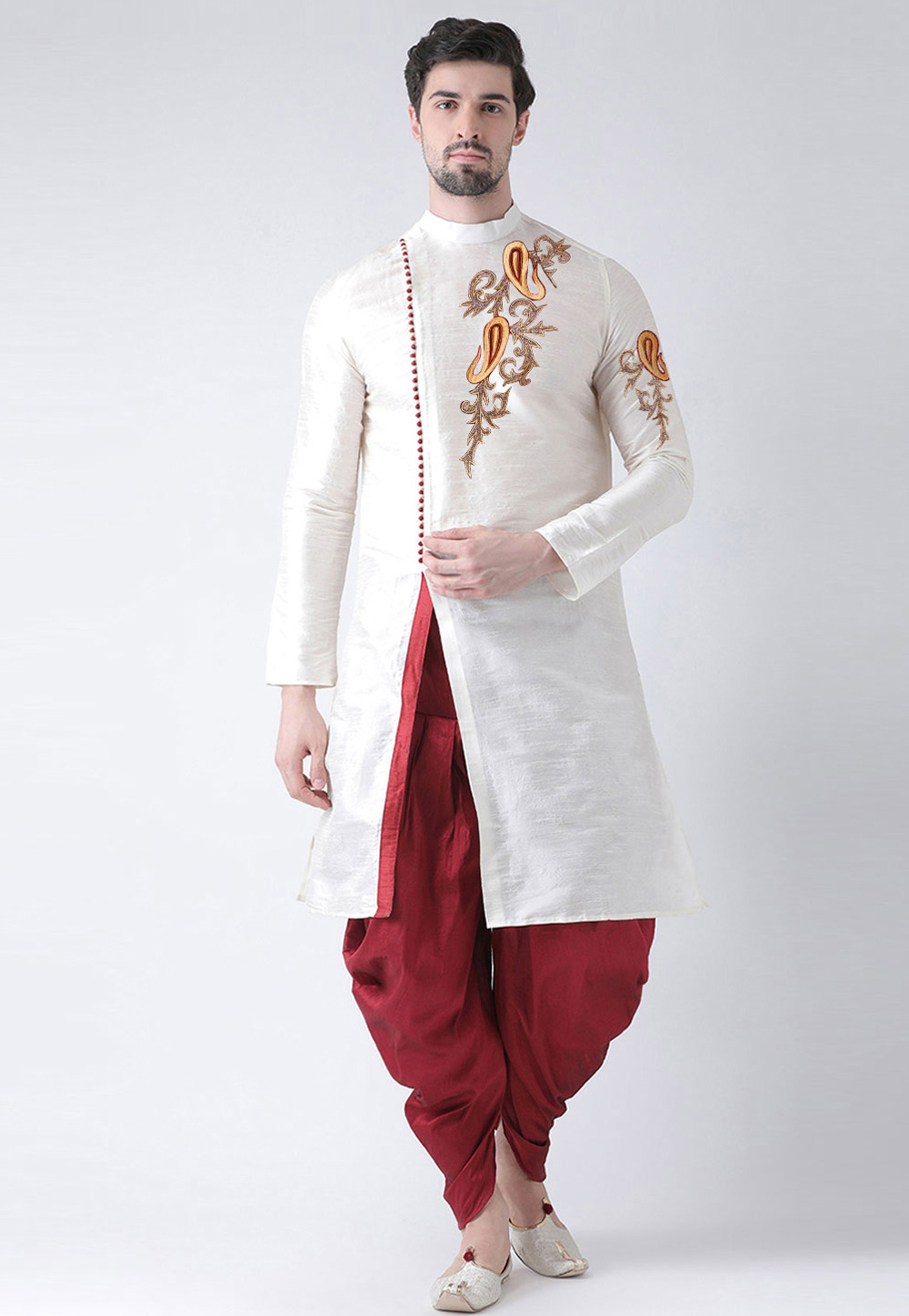 Off White Dupion Silk Dhoti Kurta 236176