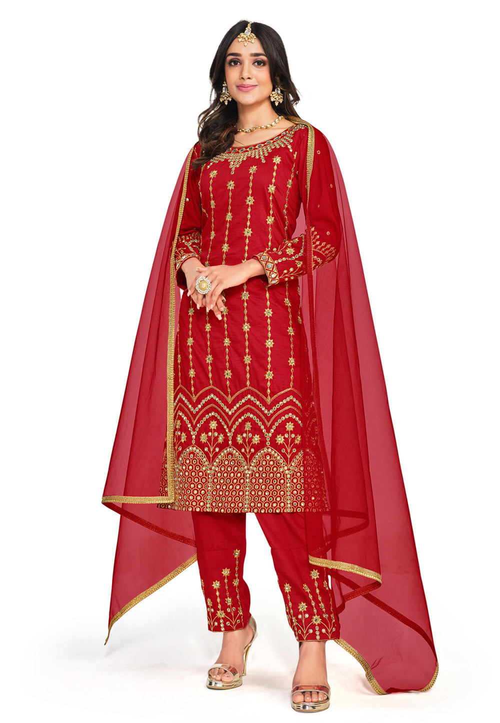 Maroon Soft Silk Pant Style Suit 257745