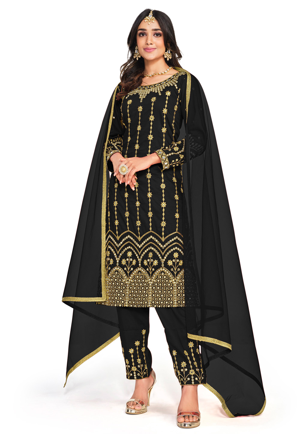 Black Soft Silk Pant Style Suit 257747