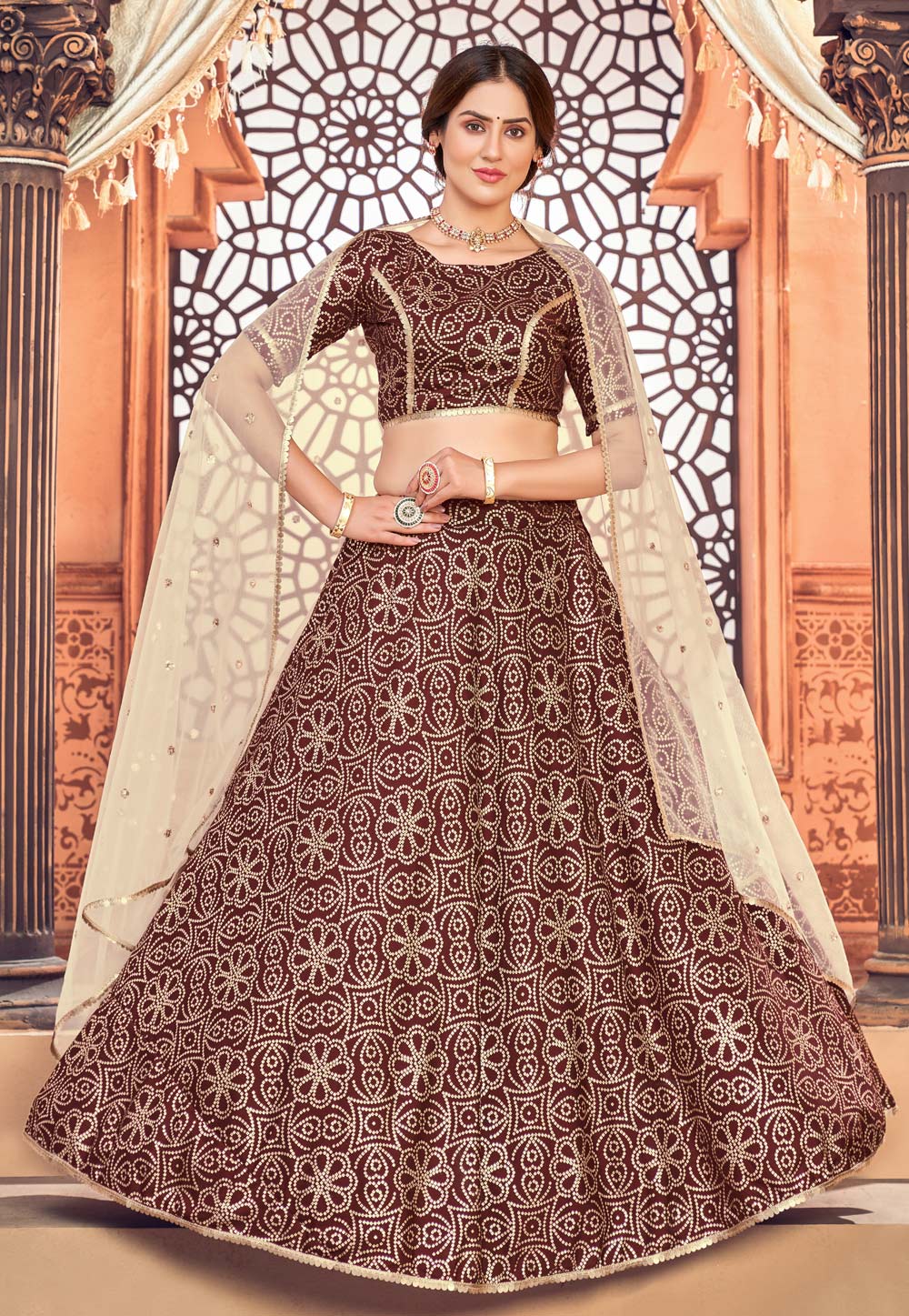 Maroon Taffeta Sequins Work Lehenga Choli 233571