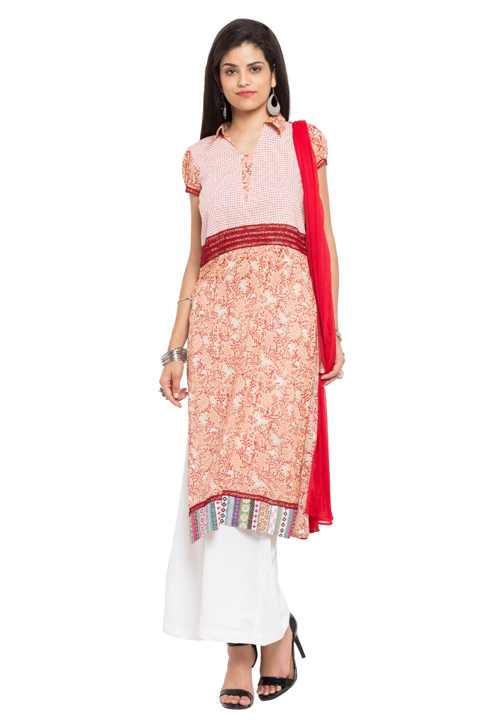 Peach Cotton Readymade Palazzo Suit 230395