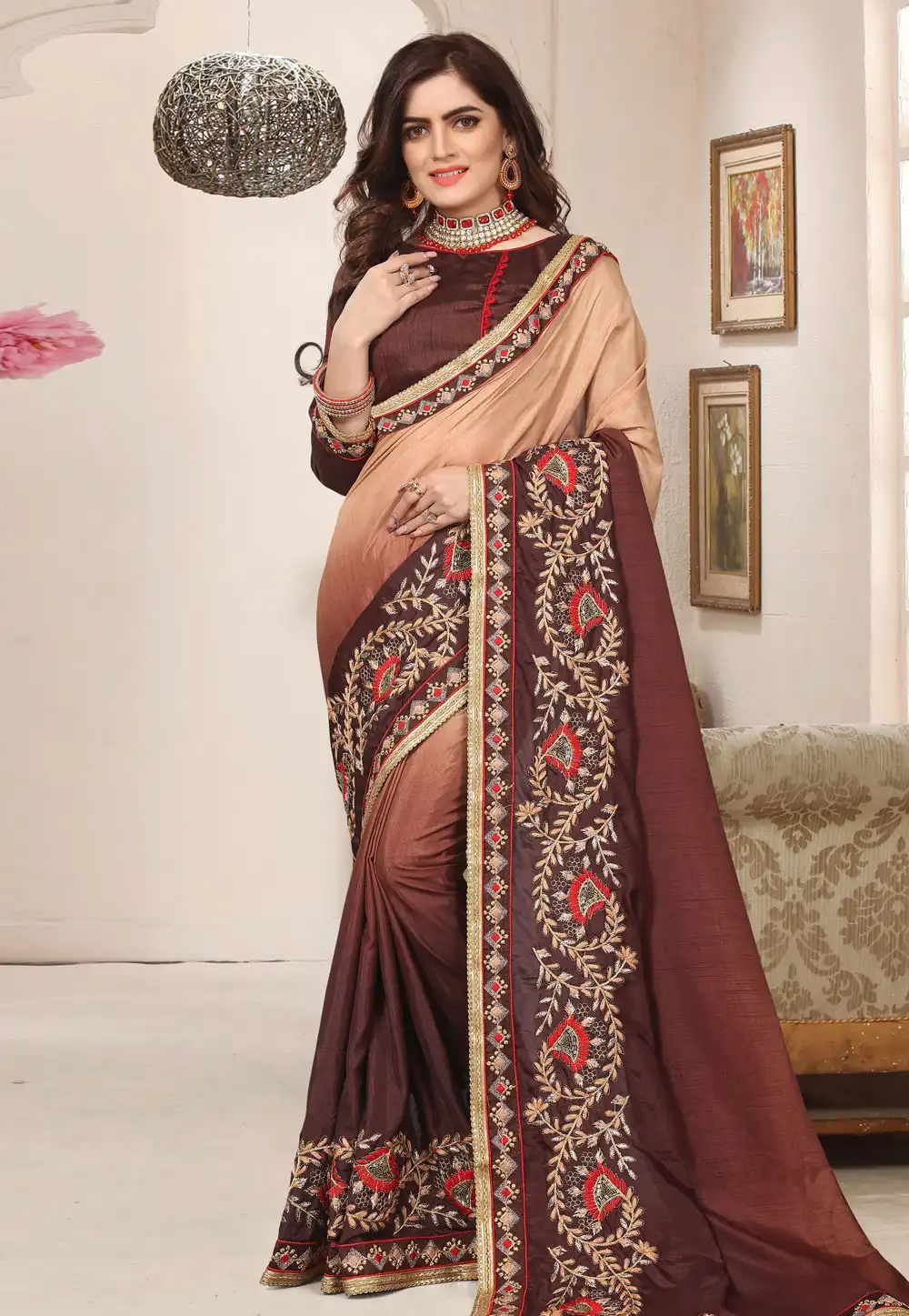Wine Silk Festival Wear Saree 171825