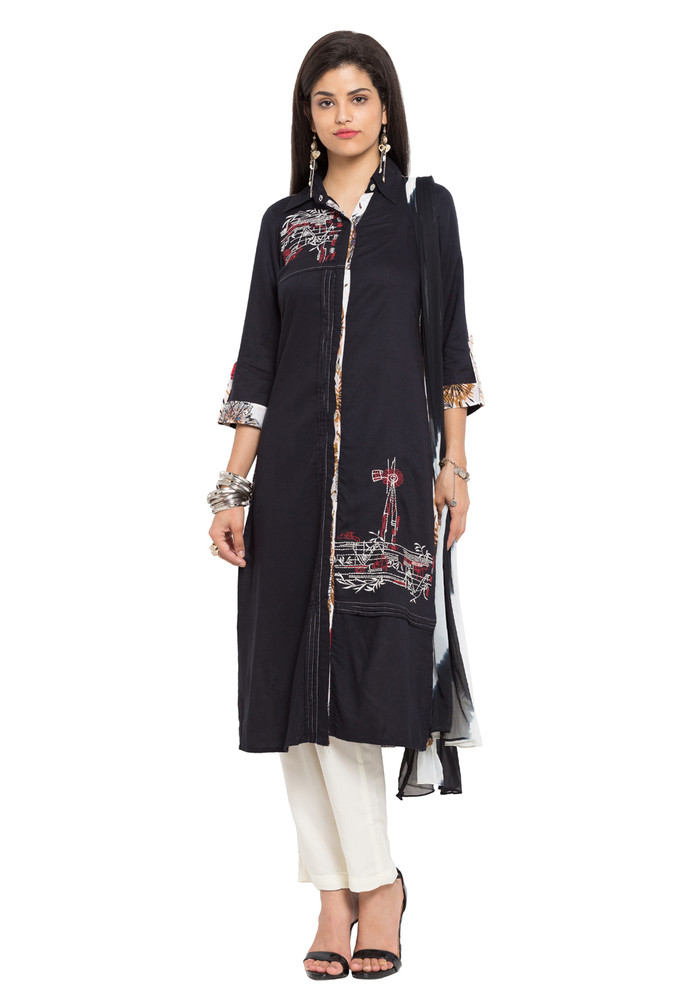 Black Cotton Readymade Pant Style Suit 230396