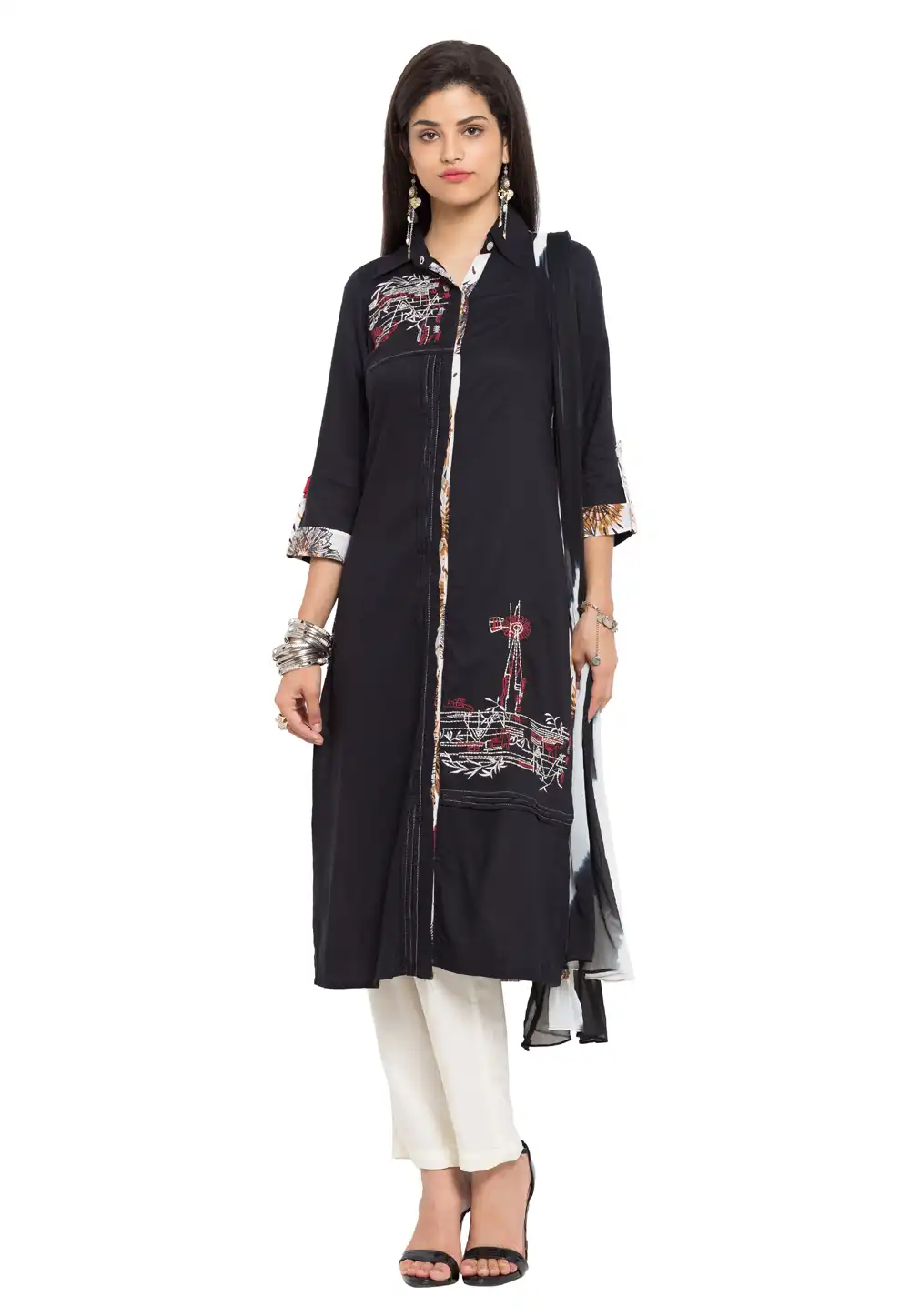 Black Cotton Readymade Pant Style Suit 230396