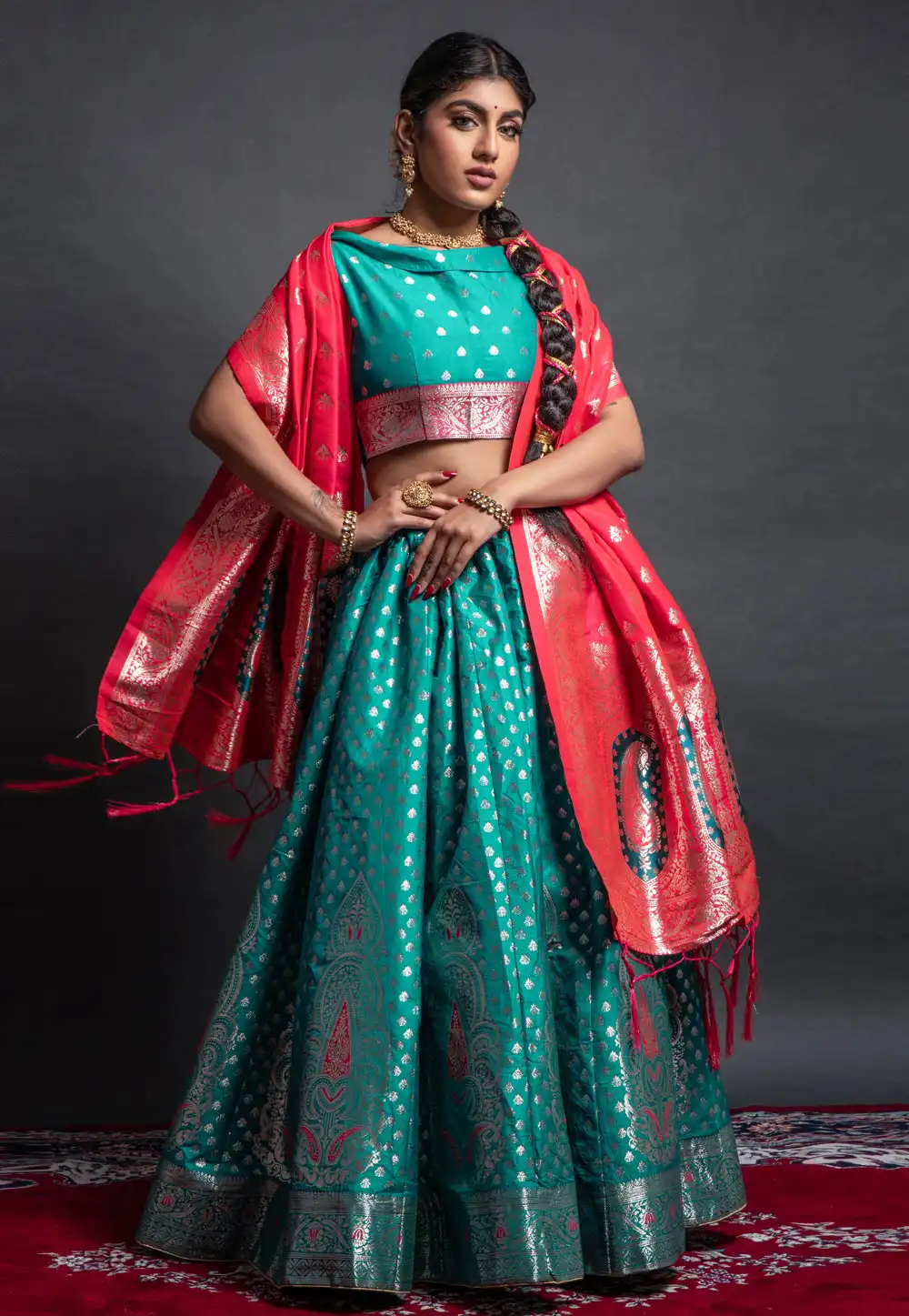Sea Green Banarasi Silk Circular Lehenga Choli 256395