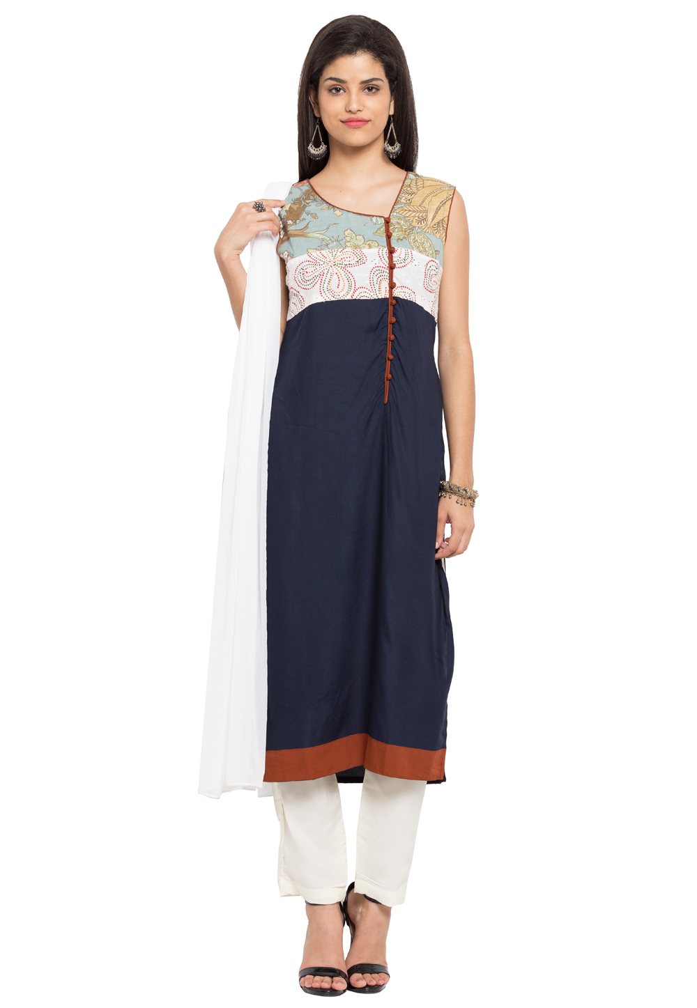Navy Blue Cotton Readymade Pant Style Suit 230399