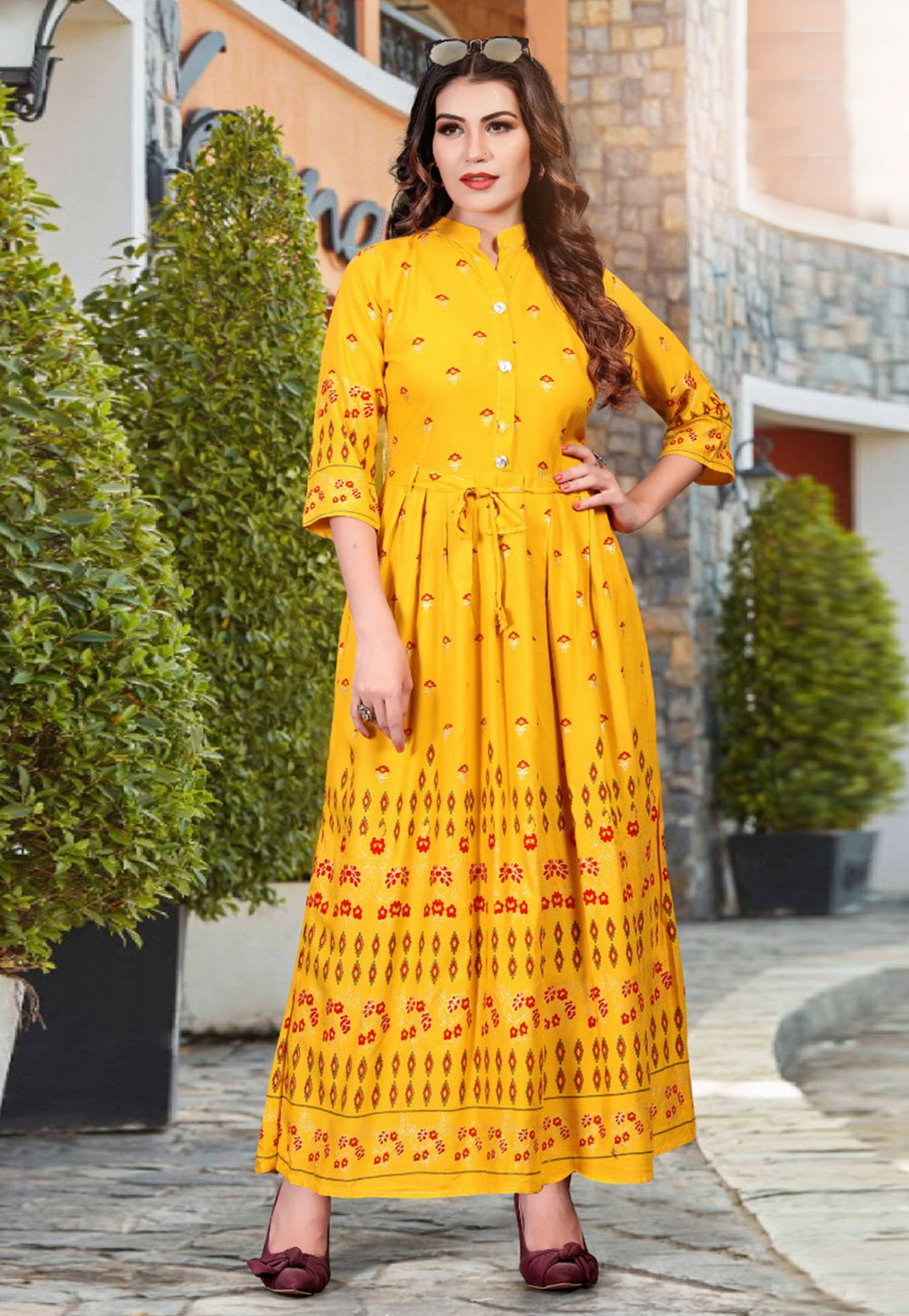 Yellow Rayon Readymade Kurti 213062