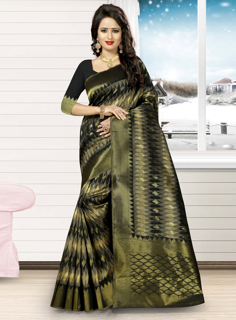 Black Silk Saree With Blouse 95190