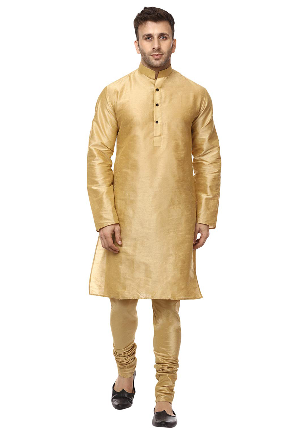 Golden Dupion Silk Readymade Kurta Pajama 176083