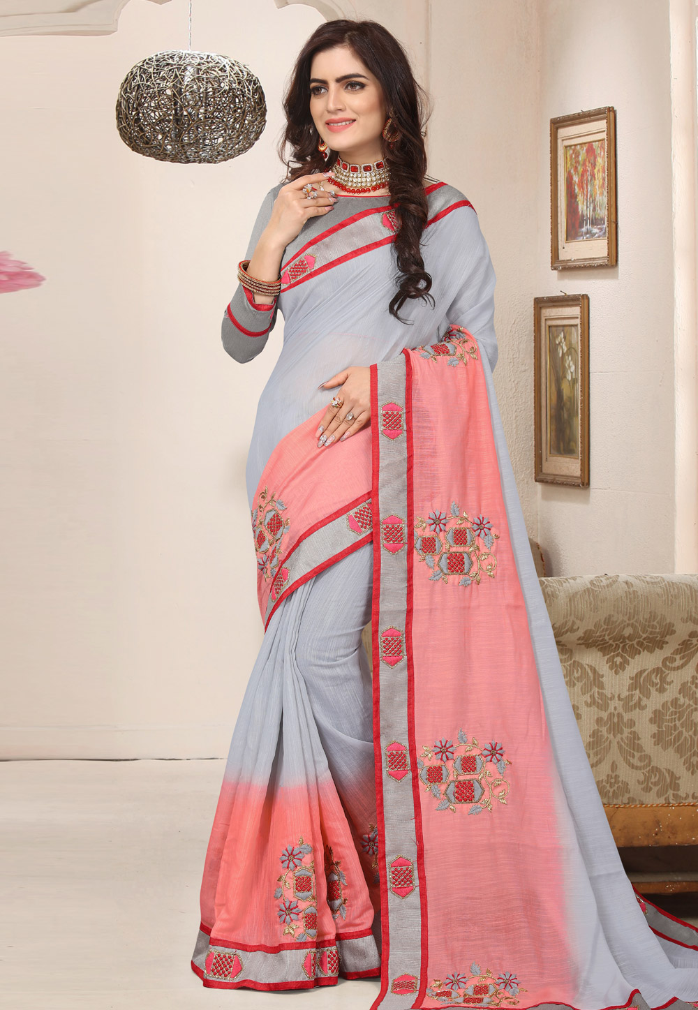 Grey Cotton Saree With Blouse 171832