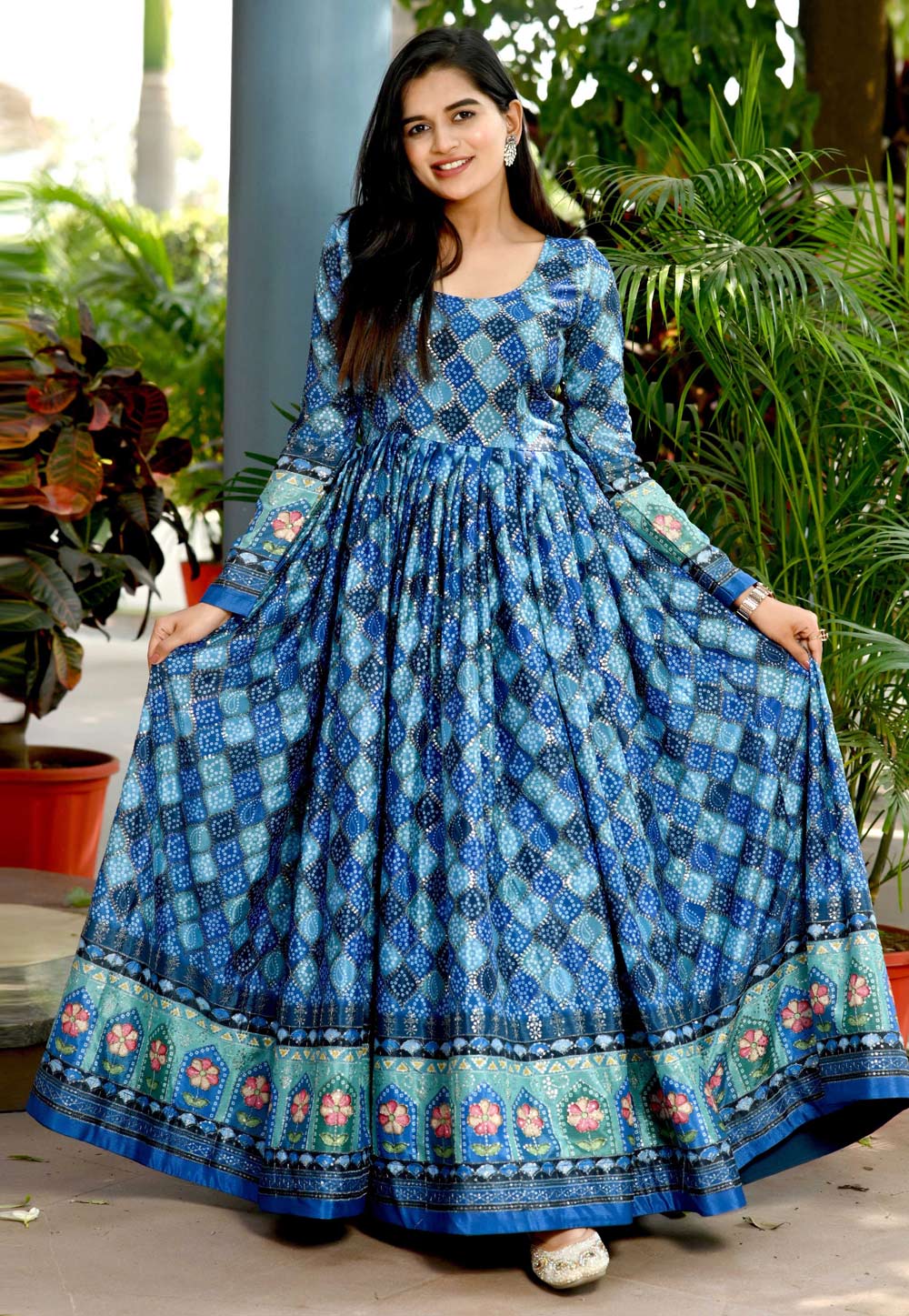 Sky Blue Chinon Printed Gown 269463