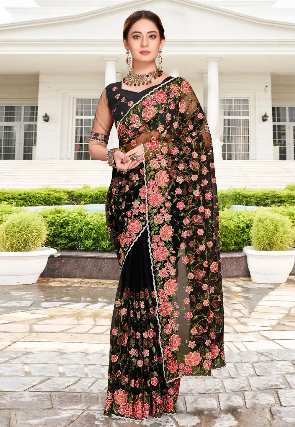 Black Net Saree With Blouse 257740