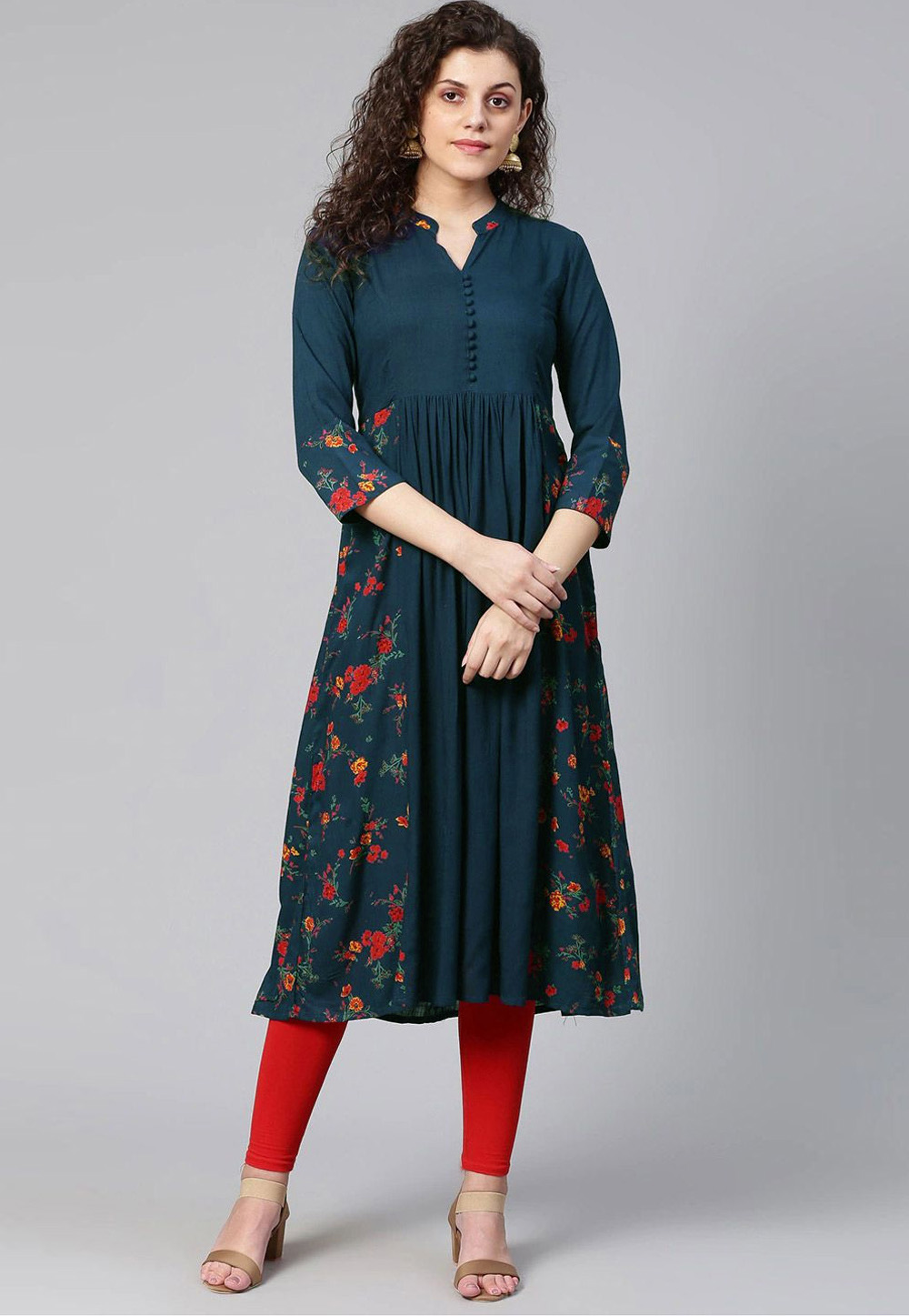 Teal Viscose Rayon Kurti 267718