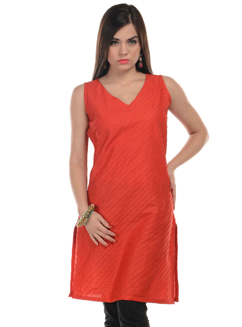 Orange Cotton Readymade Kurti 104989