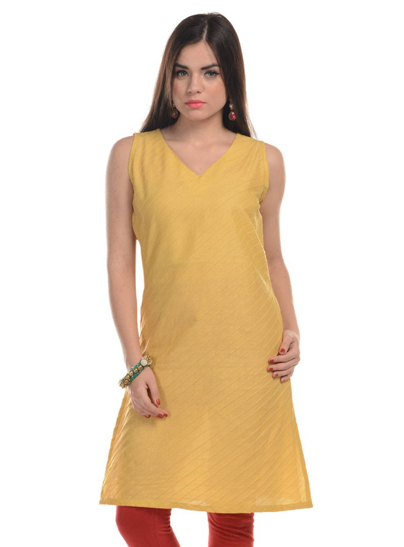 Yellow Cotton Readymade Kurti 104993