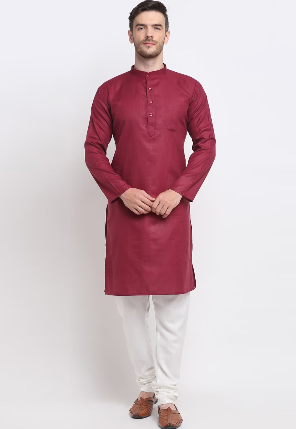 Maroon Cotton Kurta Pajama 268421