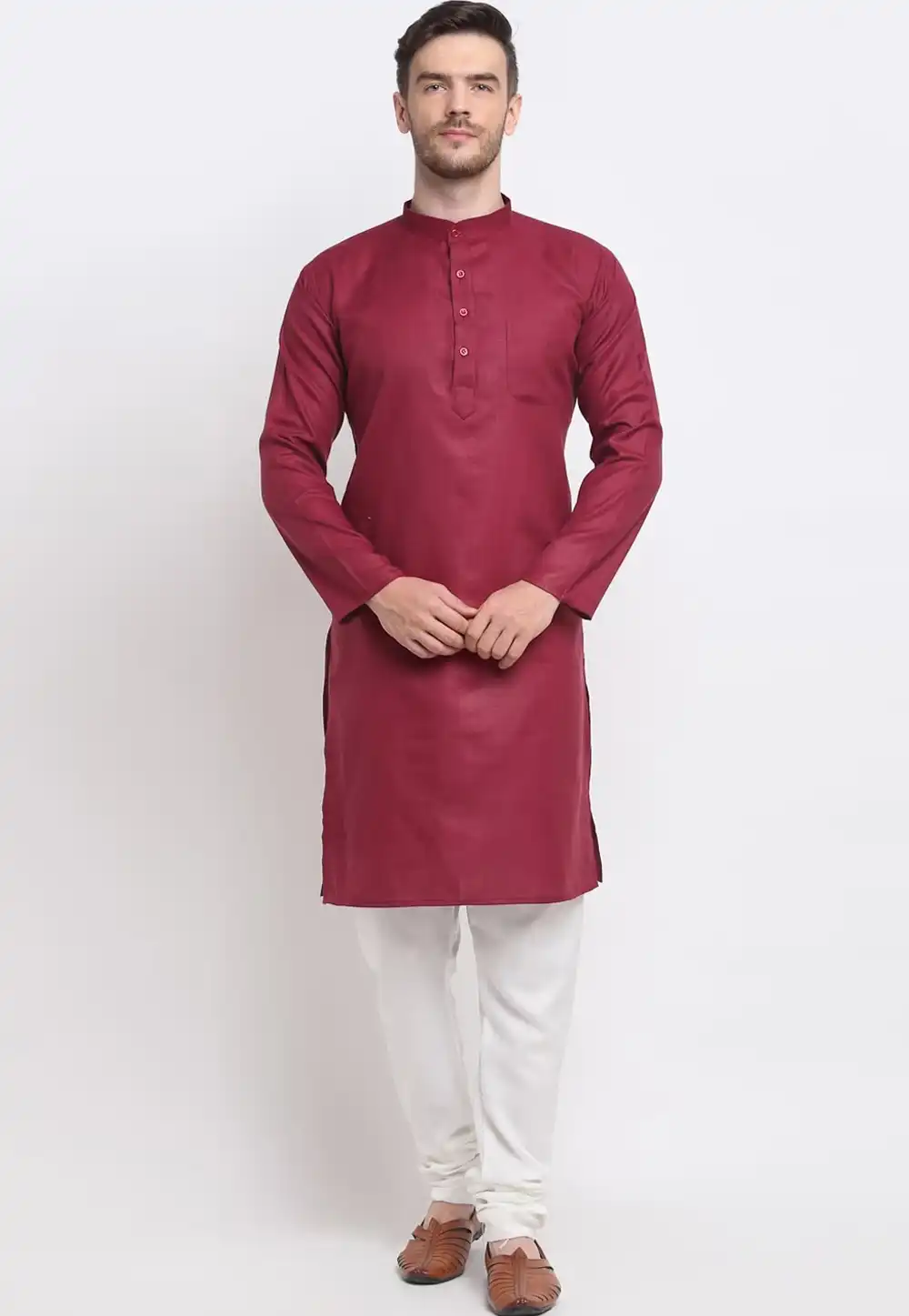 Maroon Cotton Kurta Pajama 268421