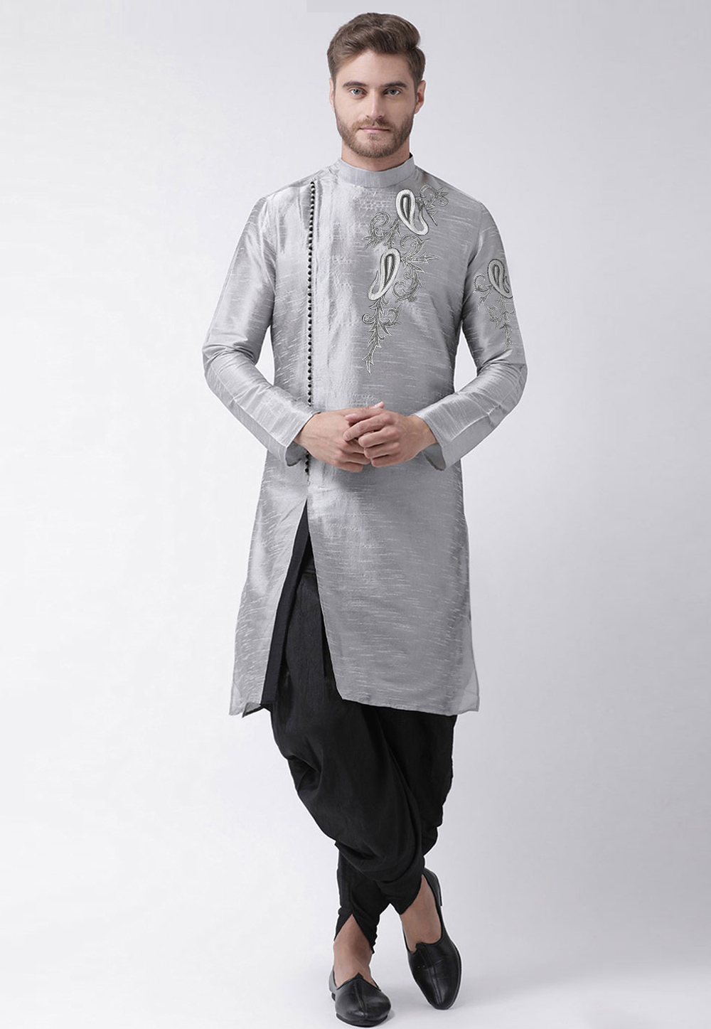 Grey Dupion Silk Dhoti Kurta 236178