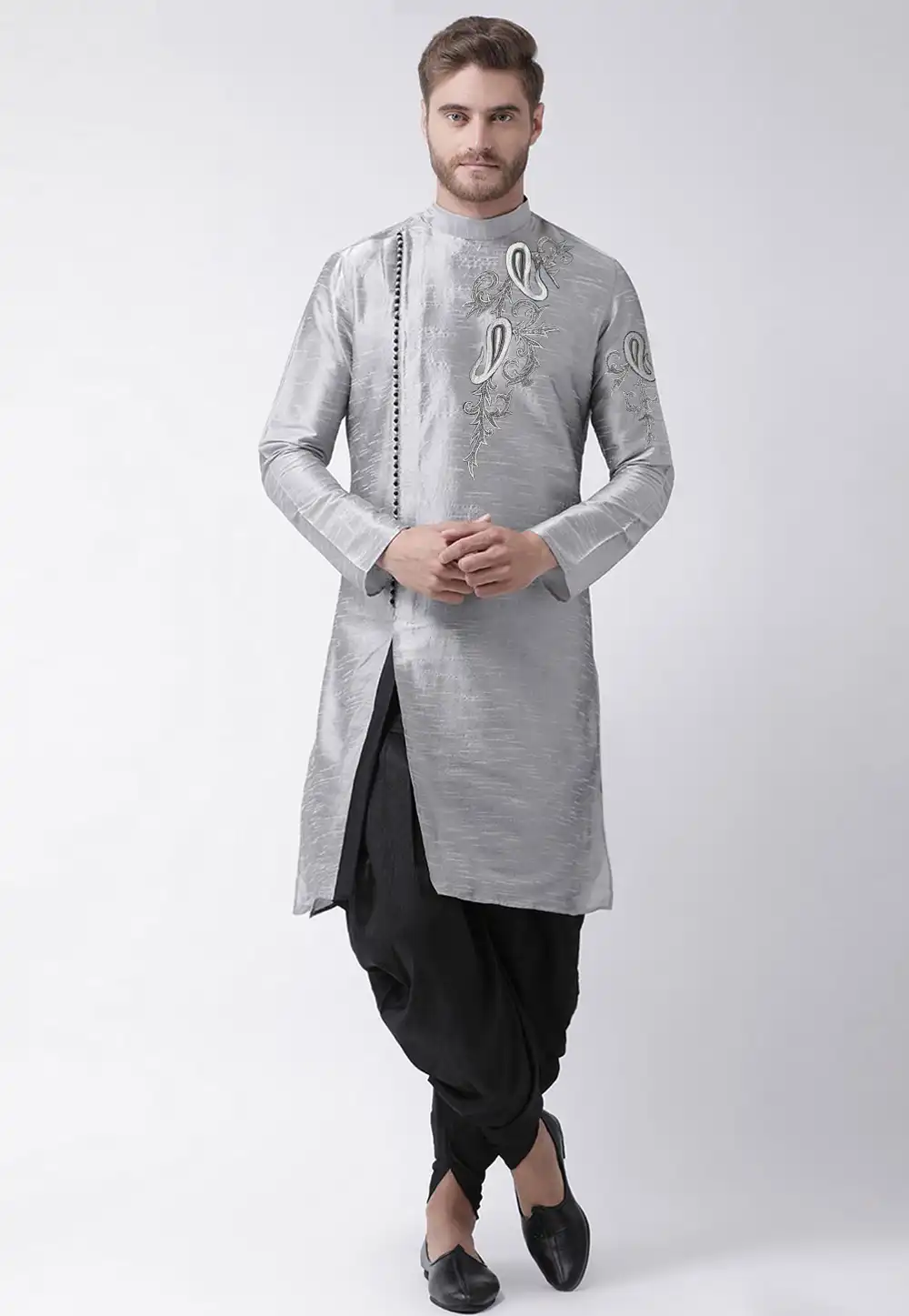 Grey Dupion Silk Dhoti Kurta 236178