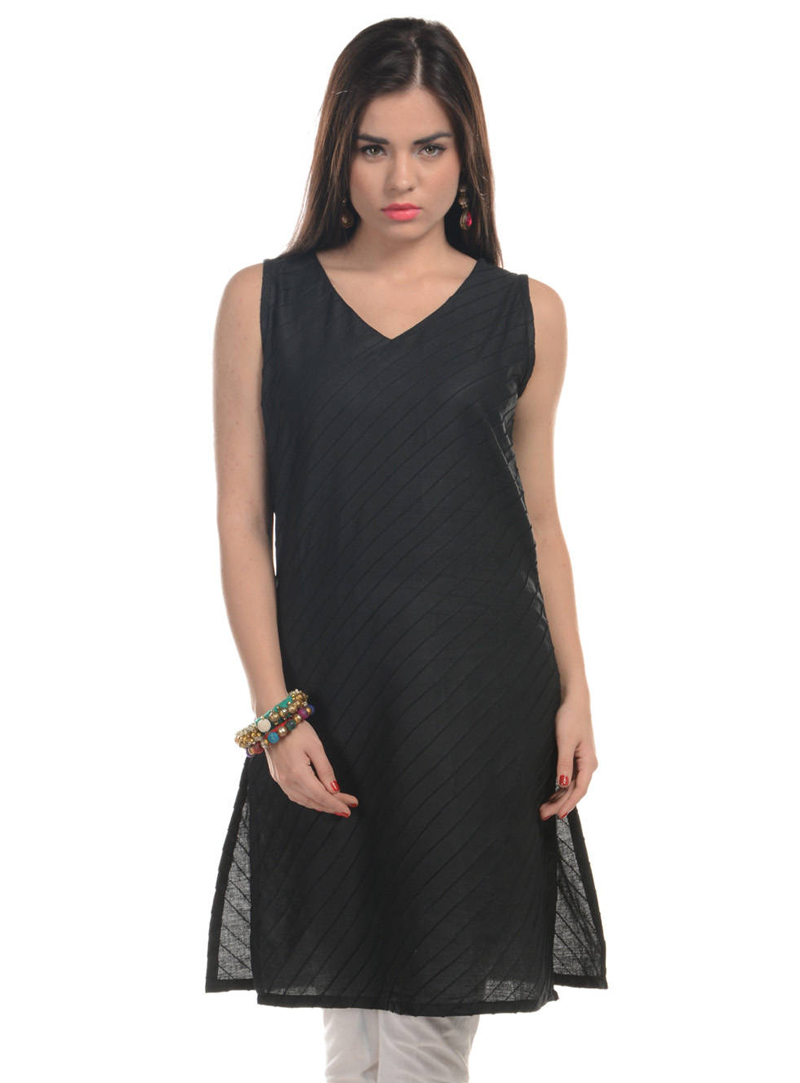 Black Cotton Readymade Kurti 104995