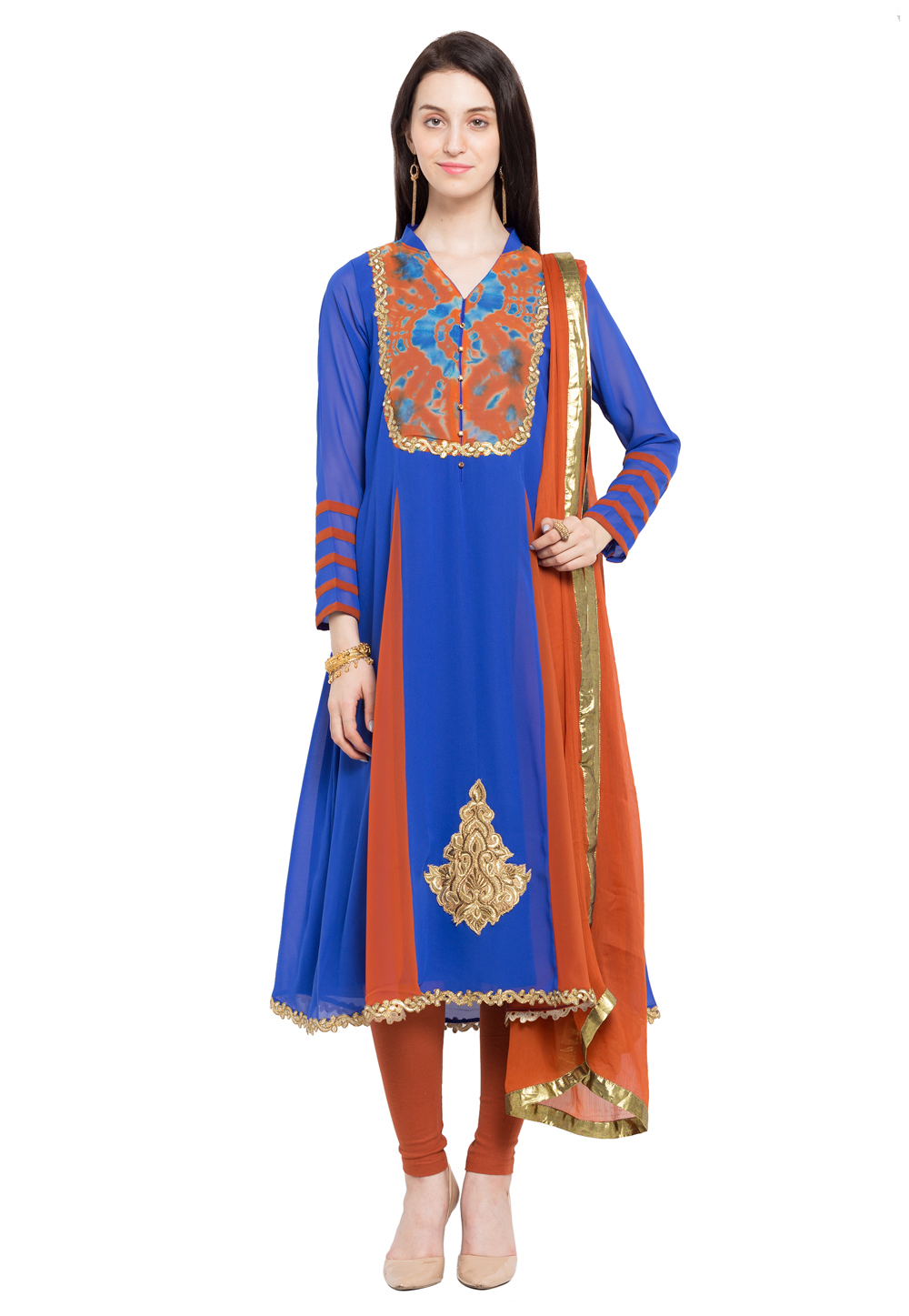 Blue Faux Georgette Readymade Churidar Suit 230413