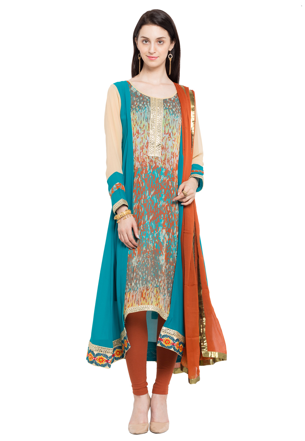 Sky Blue Faux Georgette Readymade Churidar Suit 230414
