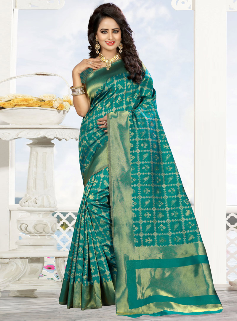 Teal Silk Festival Wear Saree 99093