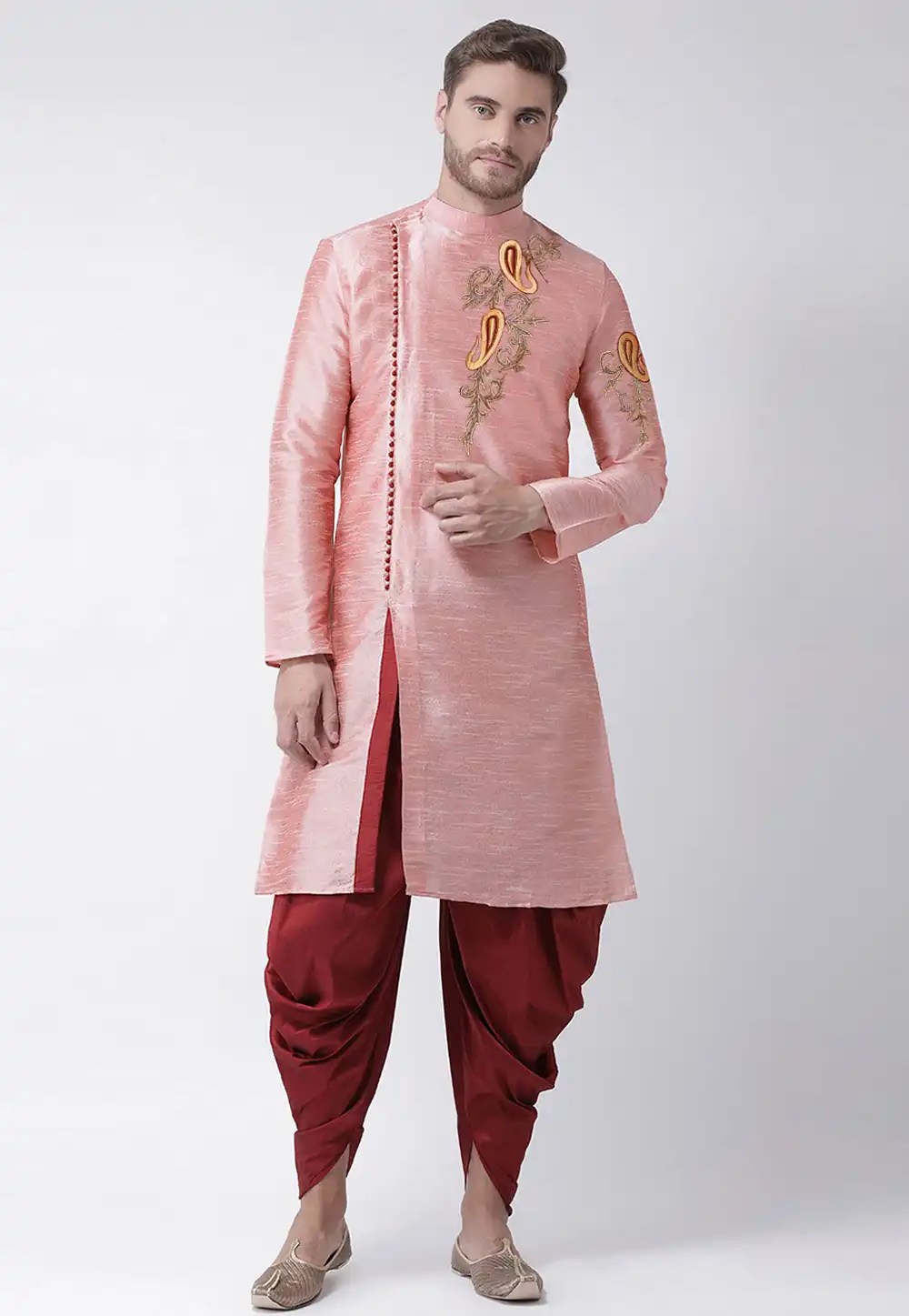 Pink Dupion Silk Dhoti Kurta 236179