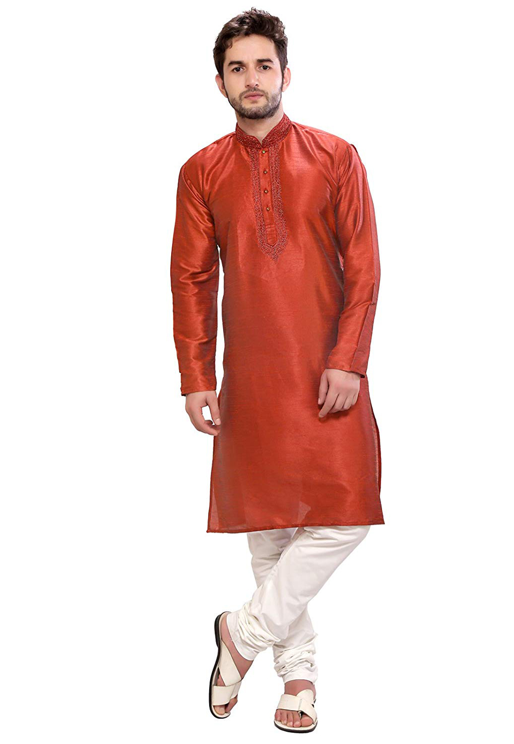 Orange Dupion Silk Readymade Kurta Pajama 176085