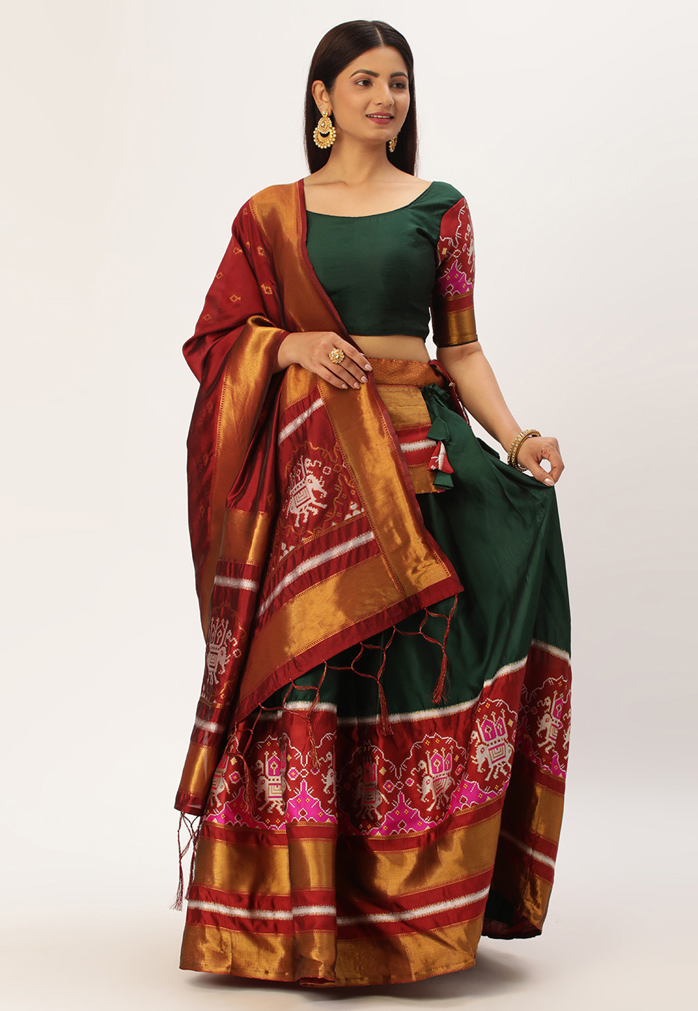 Green Silk Circular Lehenga Choli 270095