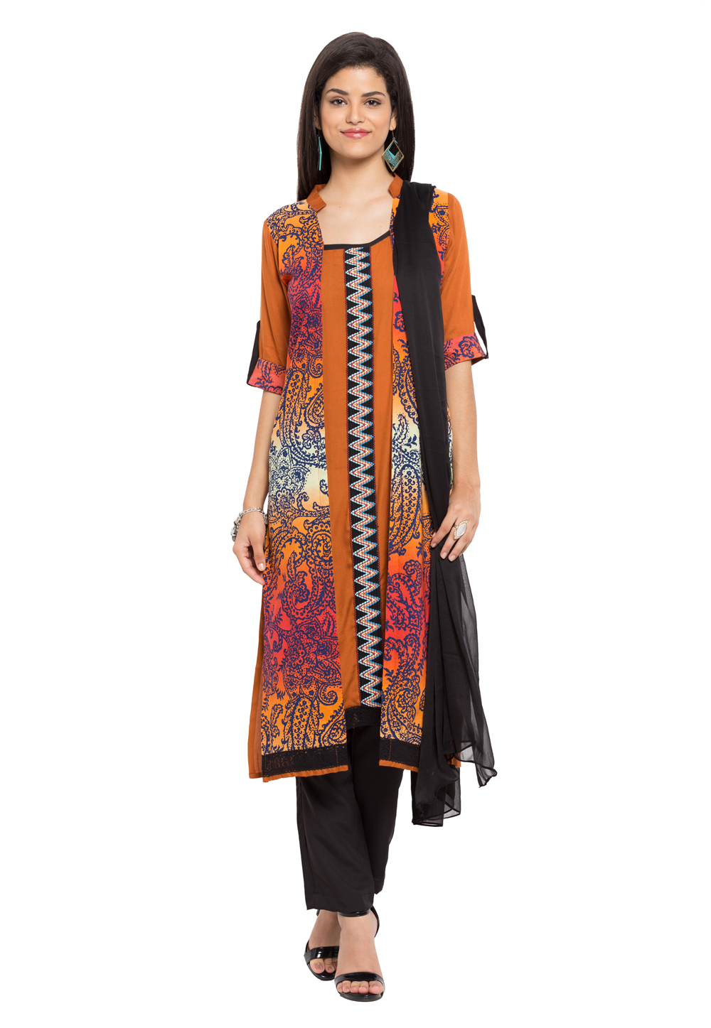 Orange Cotton Readymade Pant Style Suit 230424