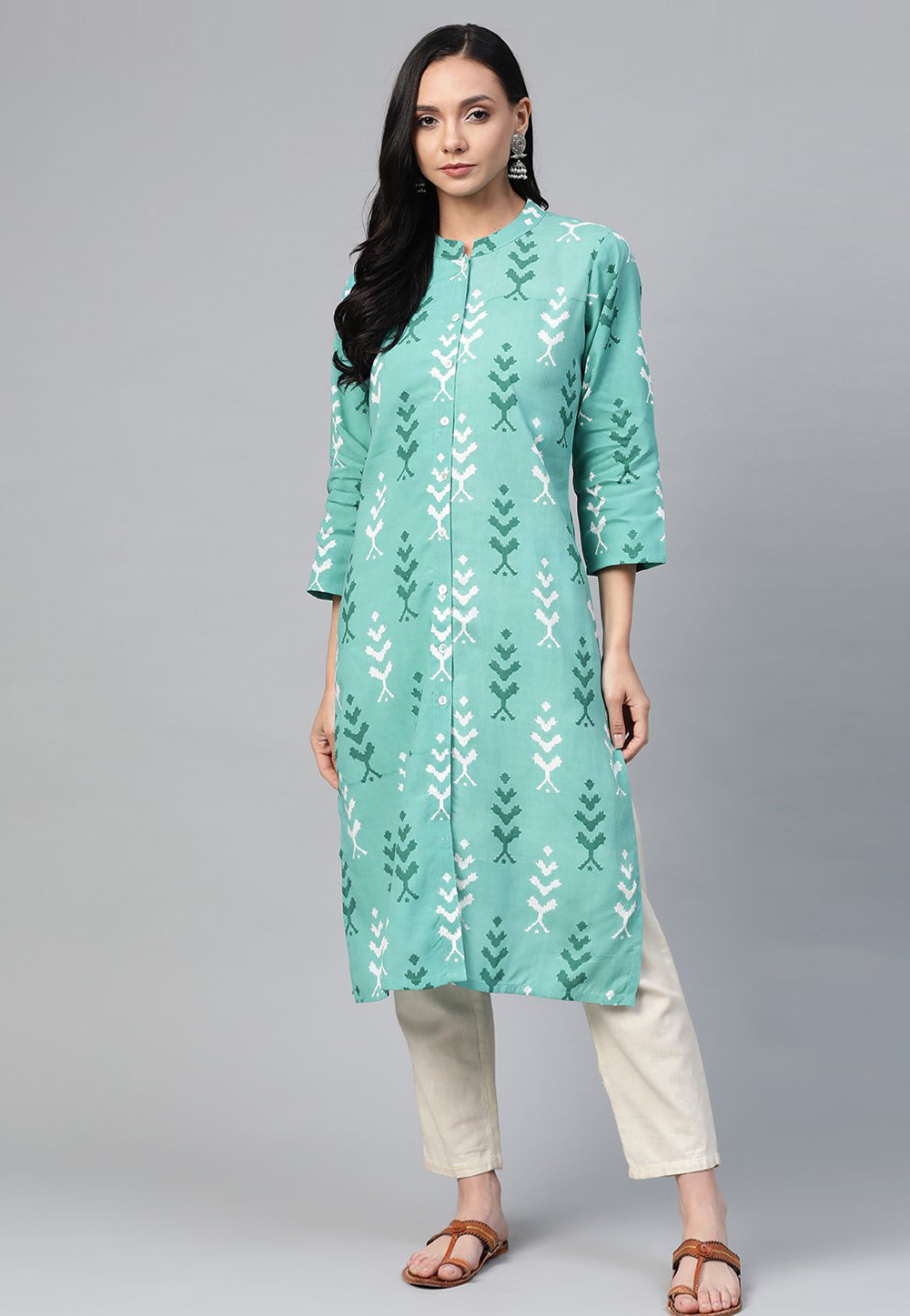 Sea Green Rayon Printed Kurti 223405