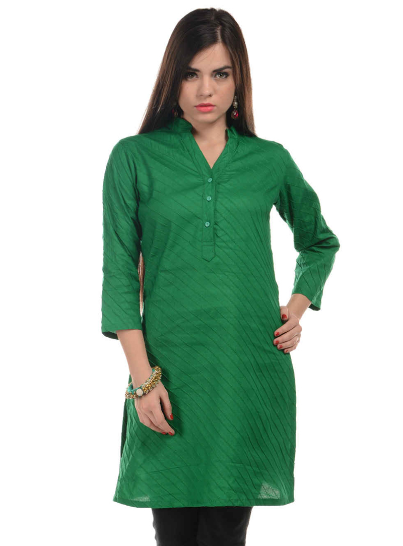 Green Cotton Readymade Kurti 105010