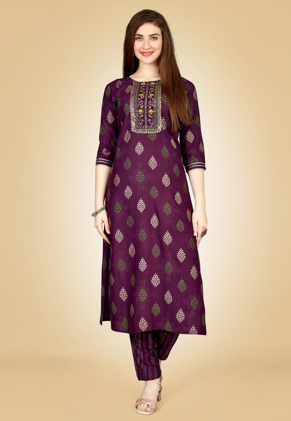 Wine Rayon Kurta Set With Pent 270614