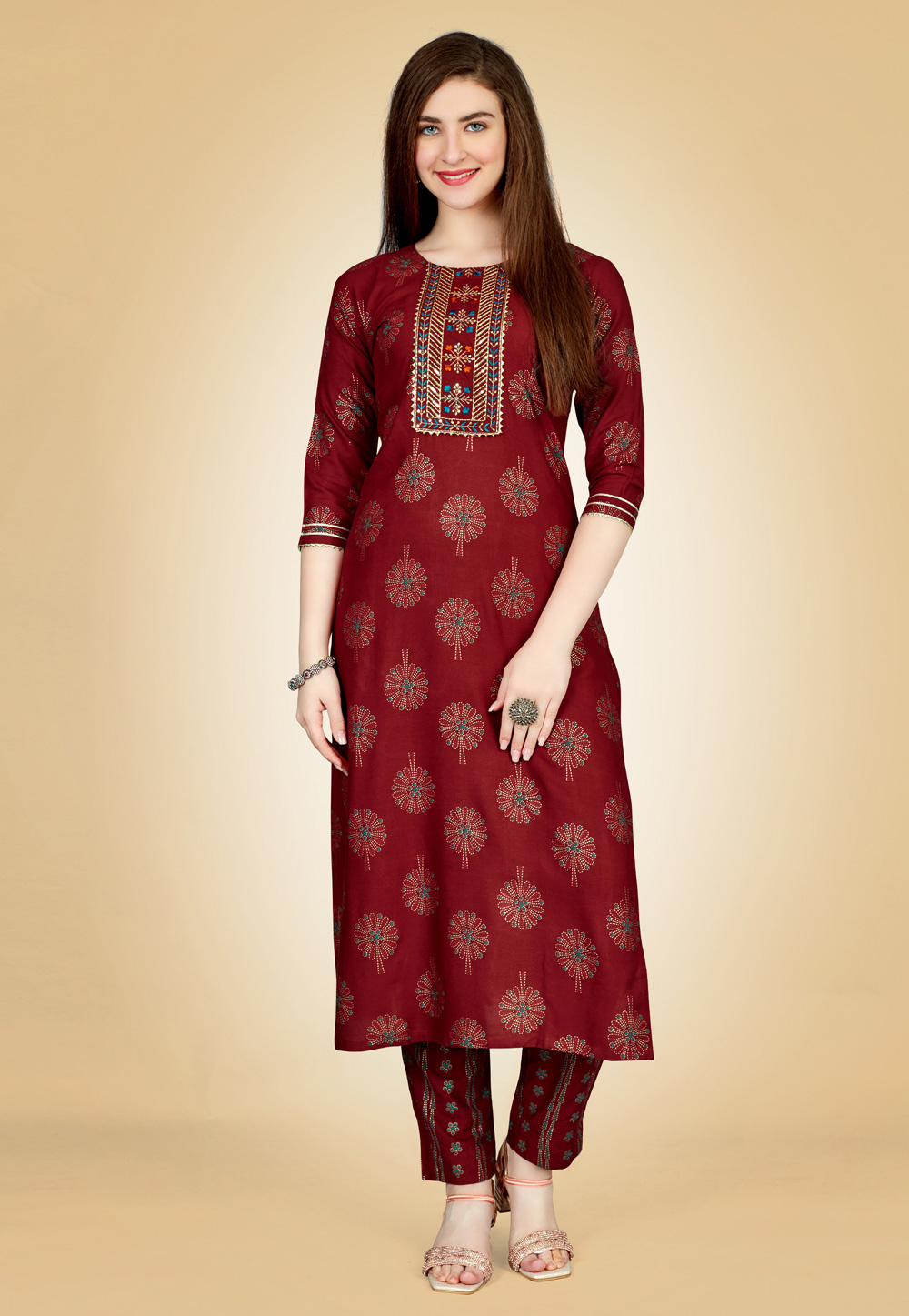 Maroon Rayon Kurta Set With Pent 270616