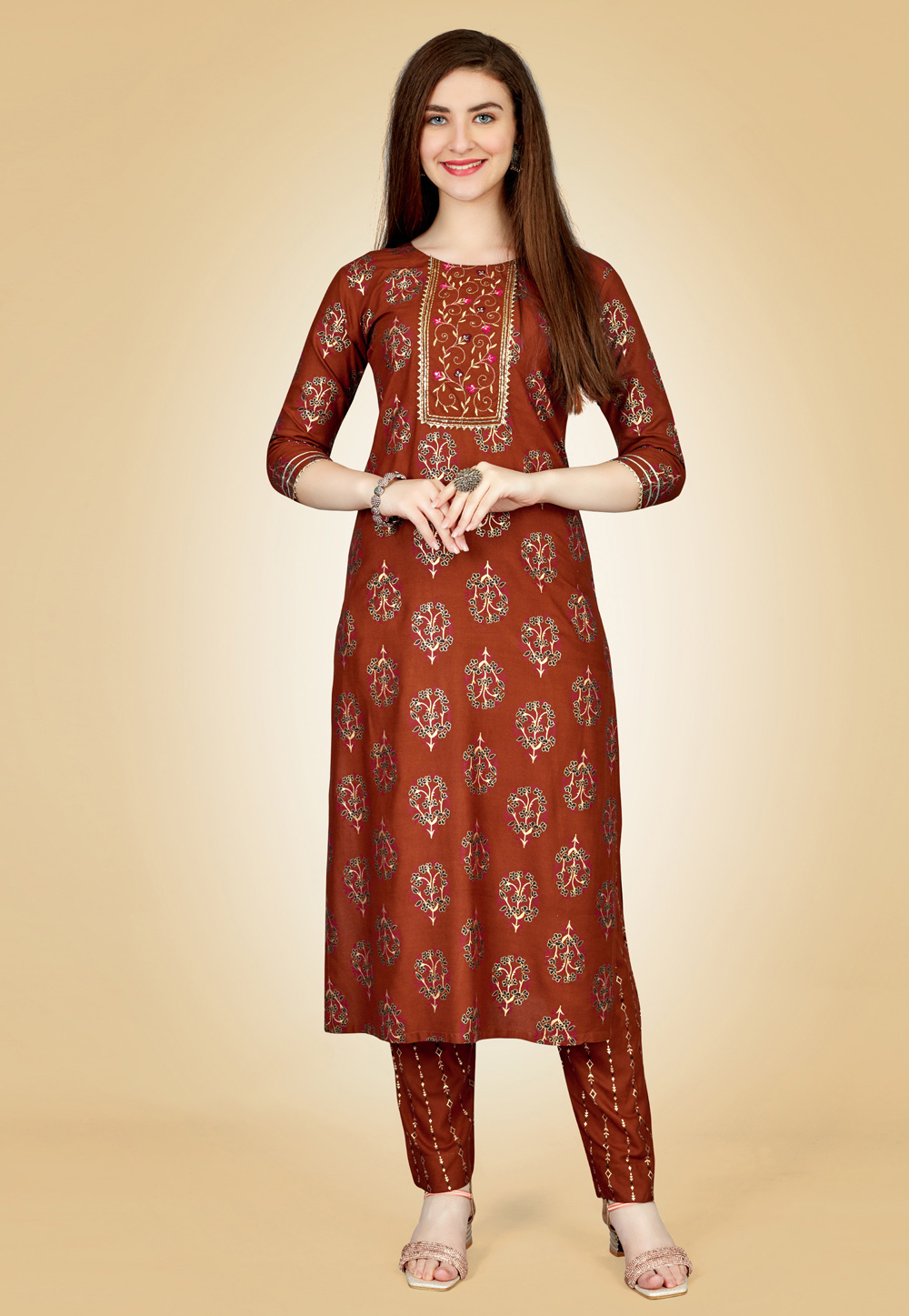 Rust Rayon Kurta Set With Pent 270617