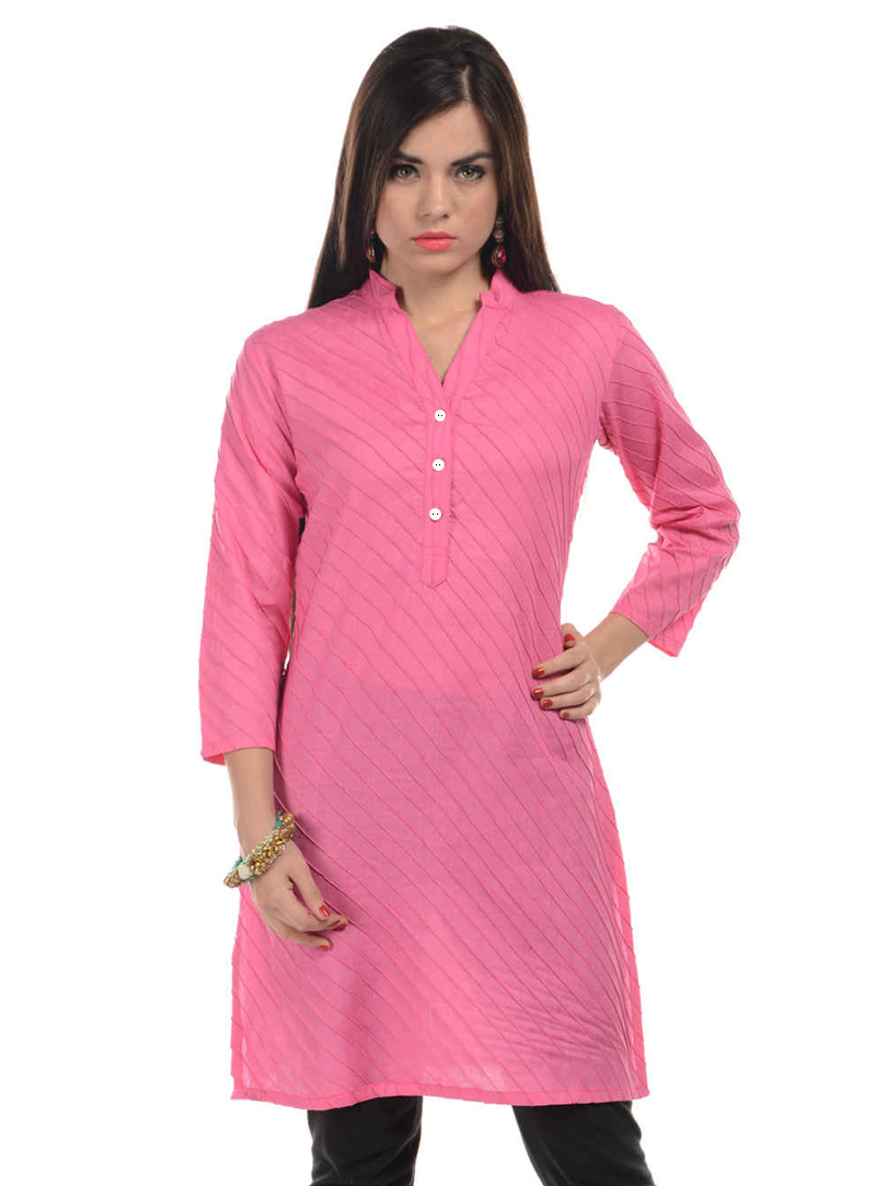 Pink Cotton Readymade Kurti 105011