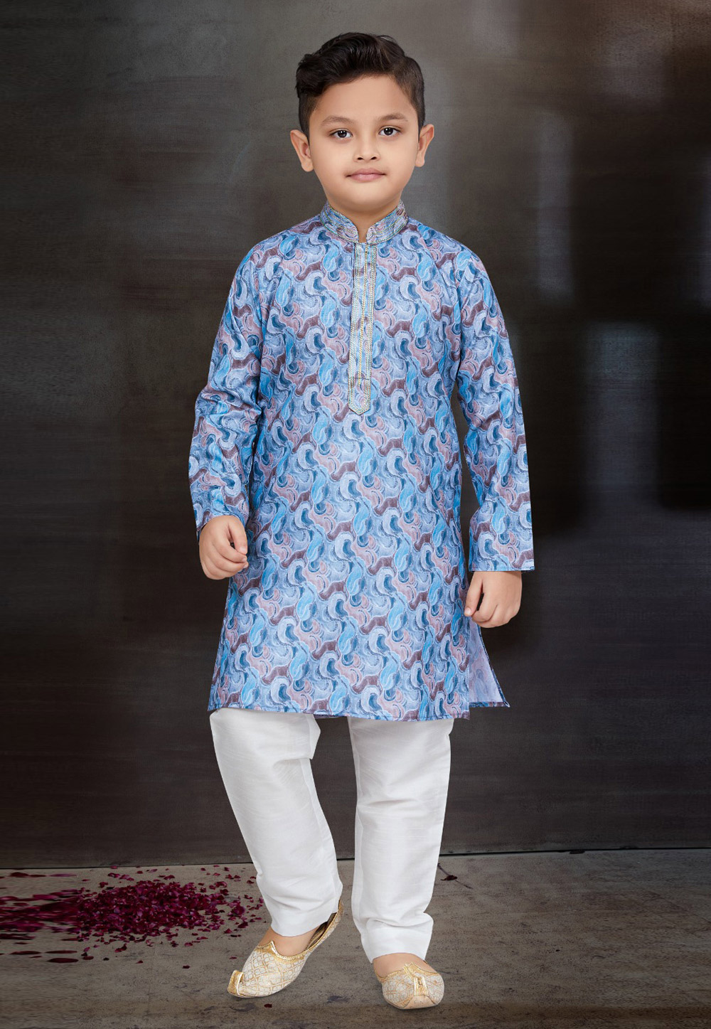Sky Blue Cotton Kids Kurta Pajama 272125